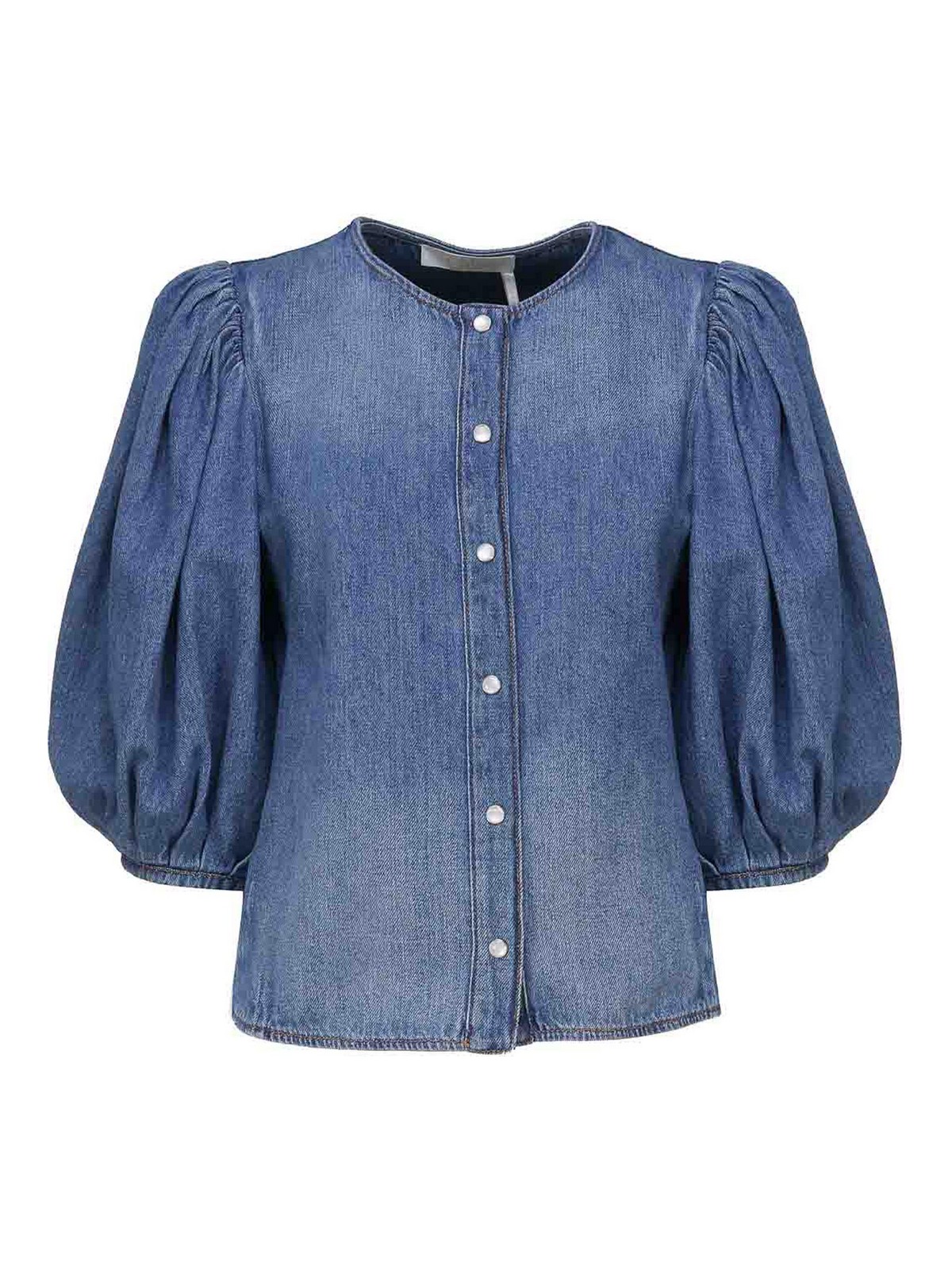 Shop Chloé Collarless Shirt In Blue