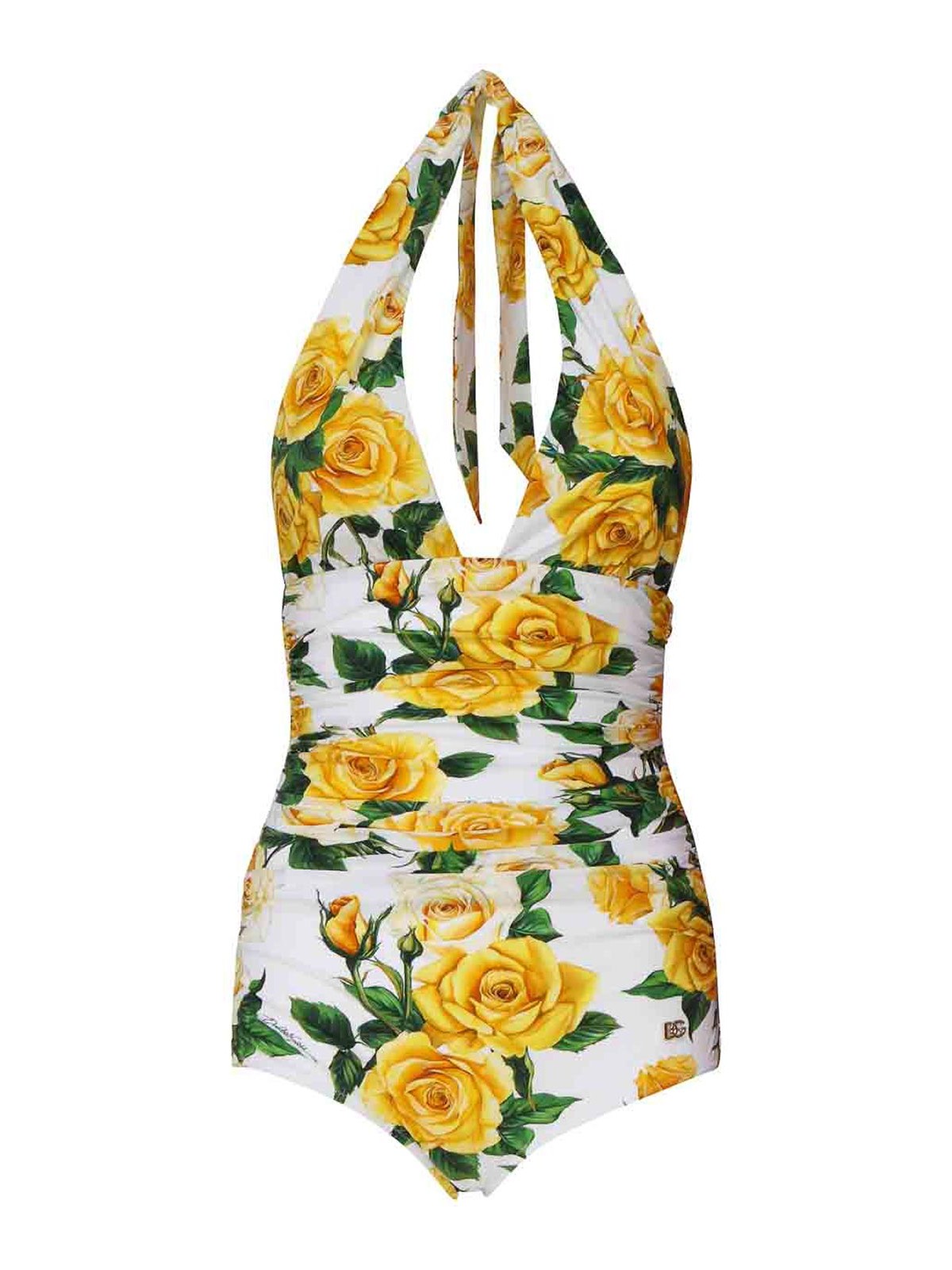 Dolce & Gabbana One-piece Swimsuits With Flower Print In Yellow