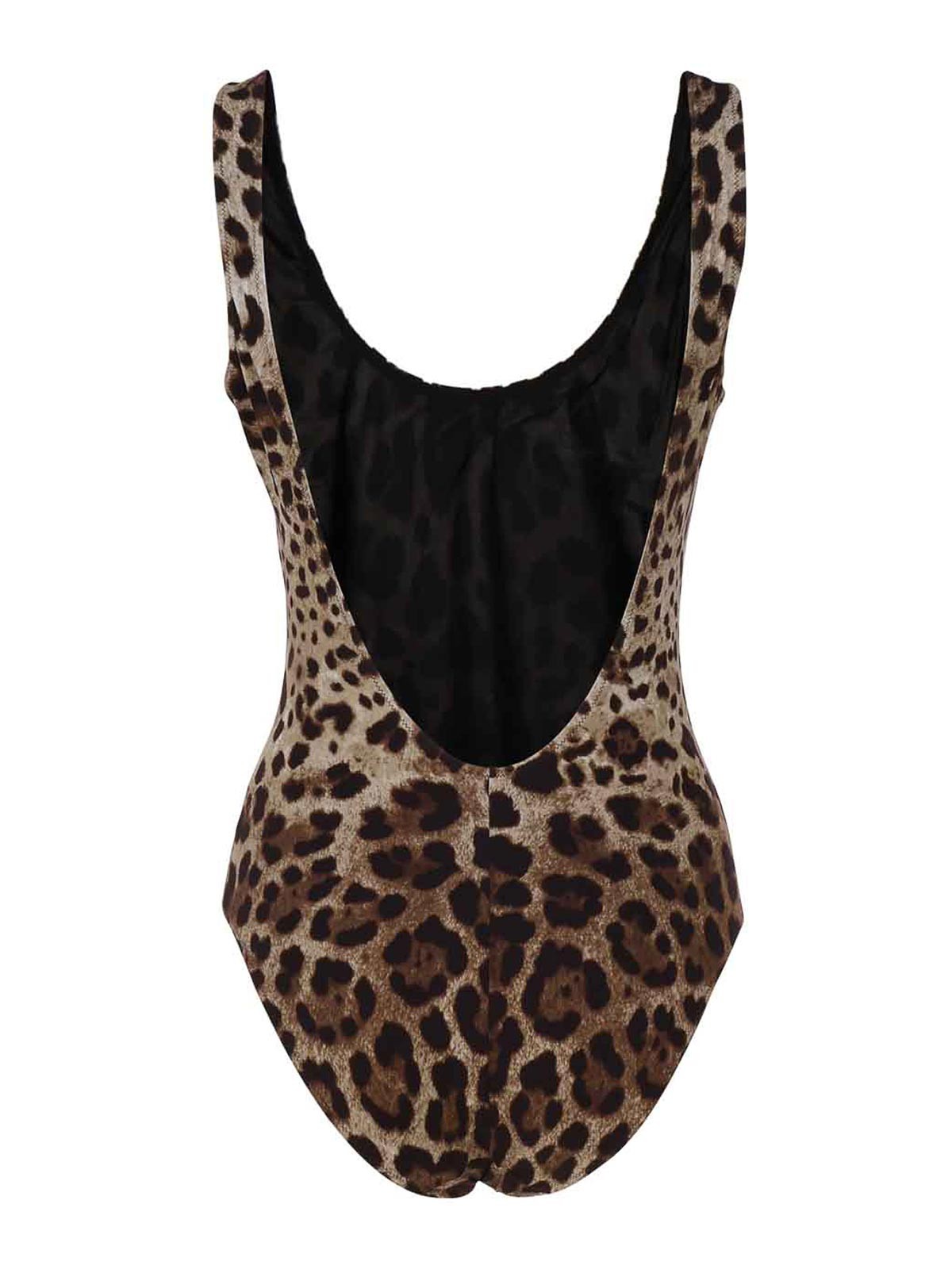 Shop Dolce & Gabbana Leopard Print One Piece Swimsuit In Brown