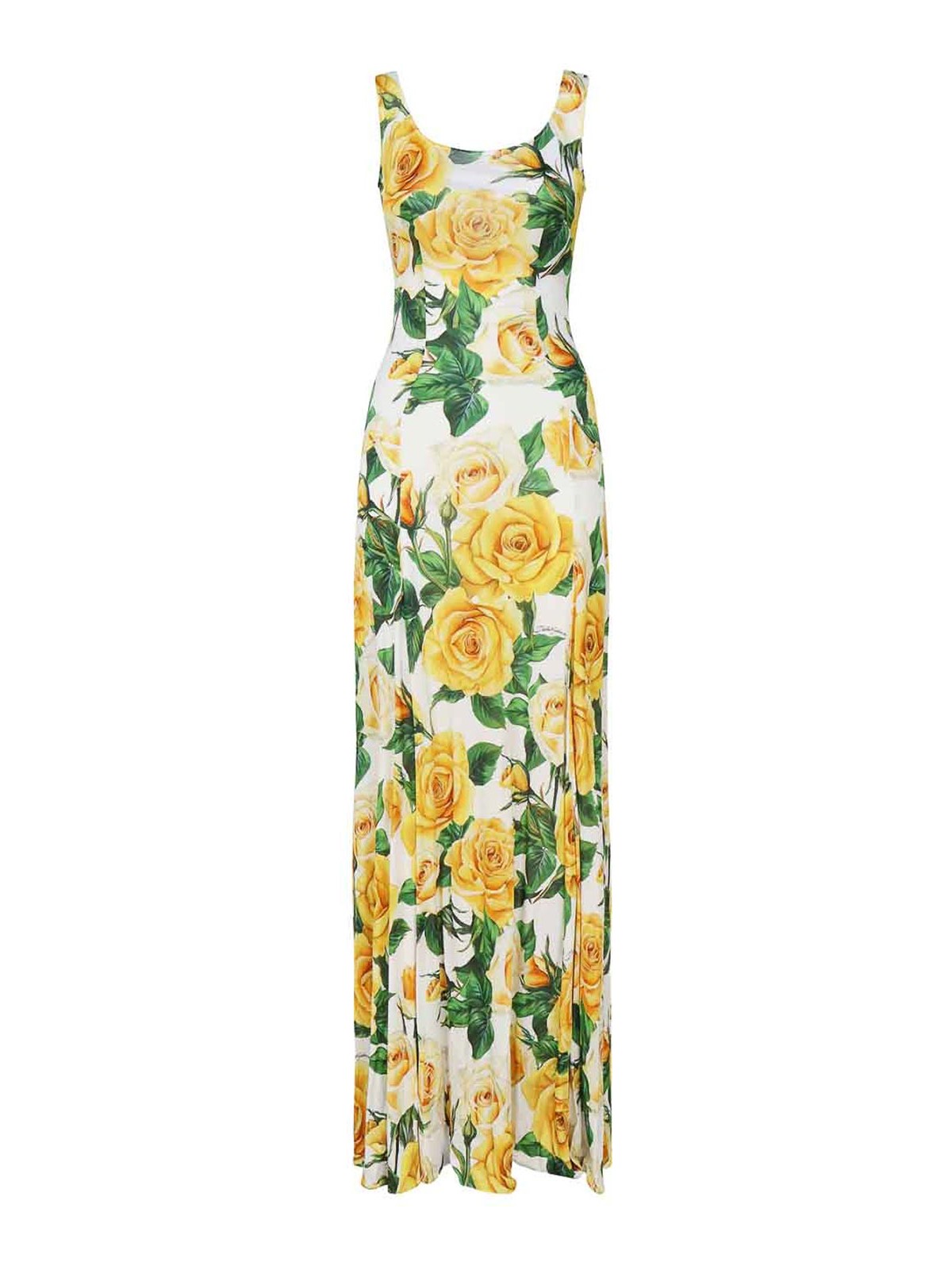 Shop Dolce & Gabbana Yellow Roses Dress In Silk In White