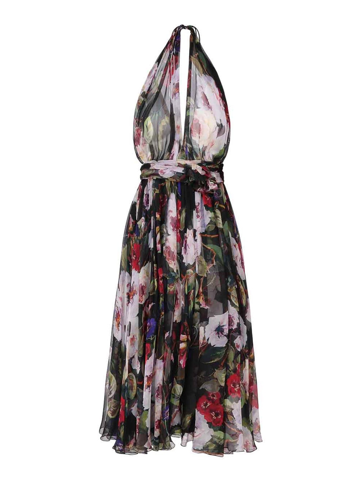 Dolce & Gabbana Print Silk Chiffon Longuette Dress In Multi