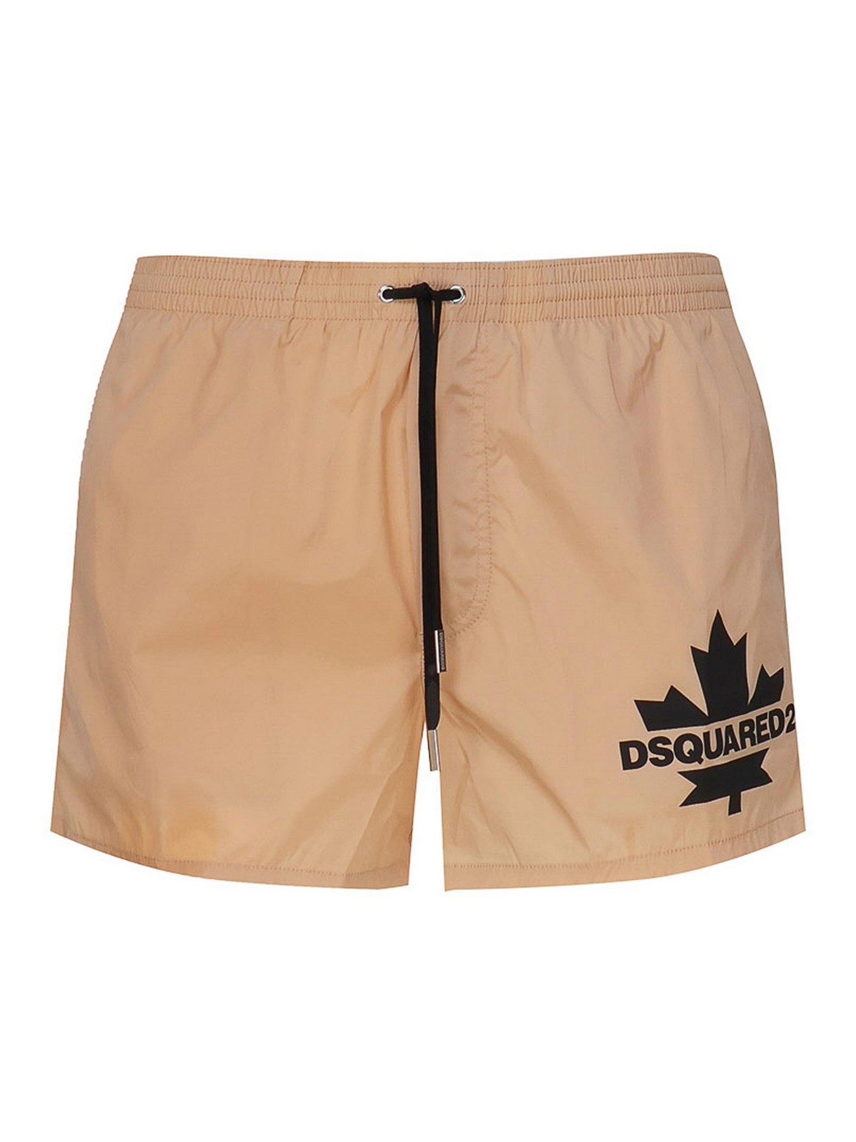 Shop Dsquared2 Swim Shorts With Contrasting Color Logo In Beige