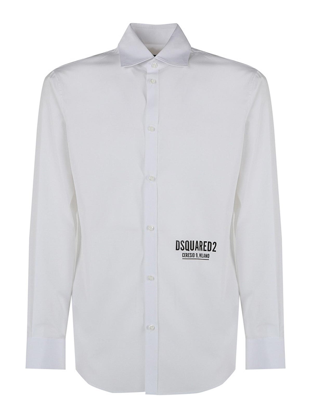 Dsquared2 Cotton Shirt With Contrasting Color Logo In White