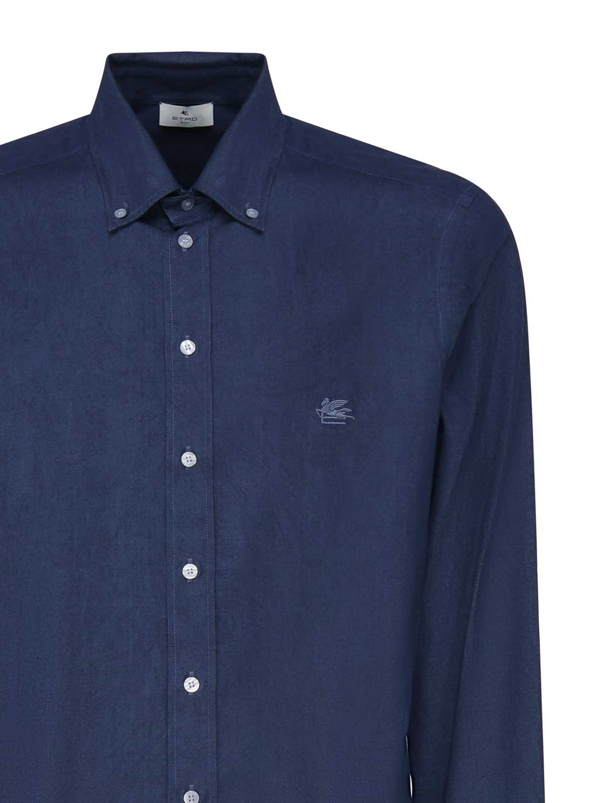 Shop Etro Denim Shirt With Logo In Blue