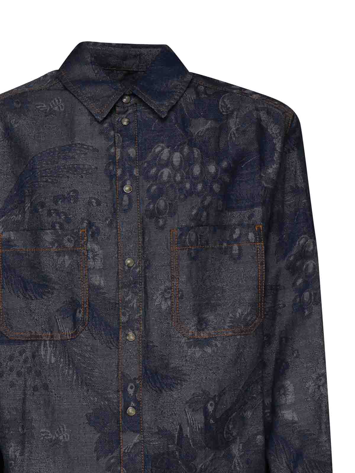 Shop Etro Denim Shirt With Paisley In Blue