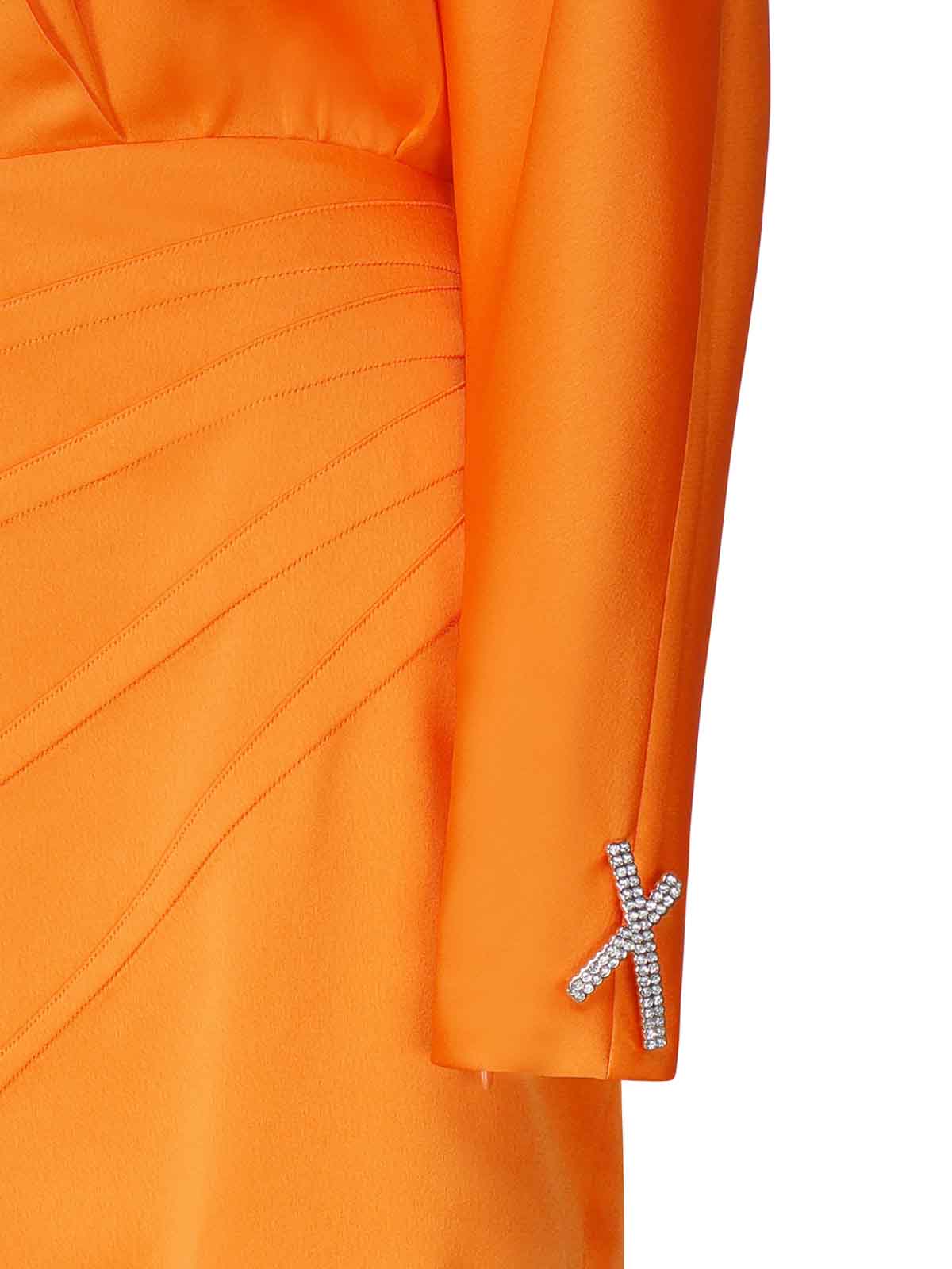 Shop Genny Long Satin Dress In Orange