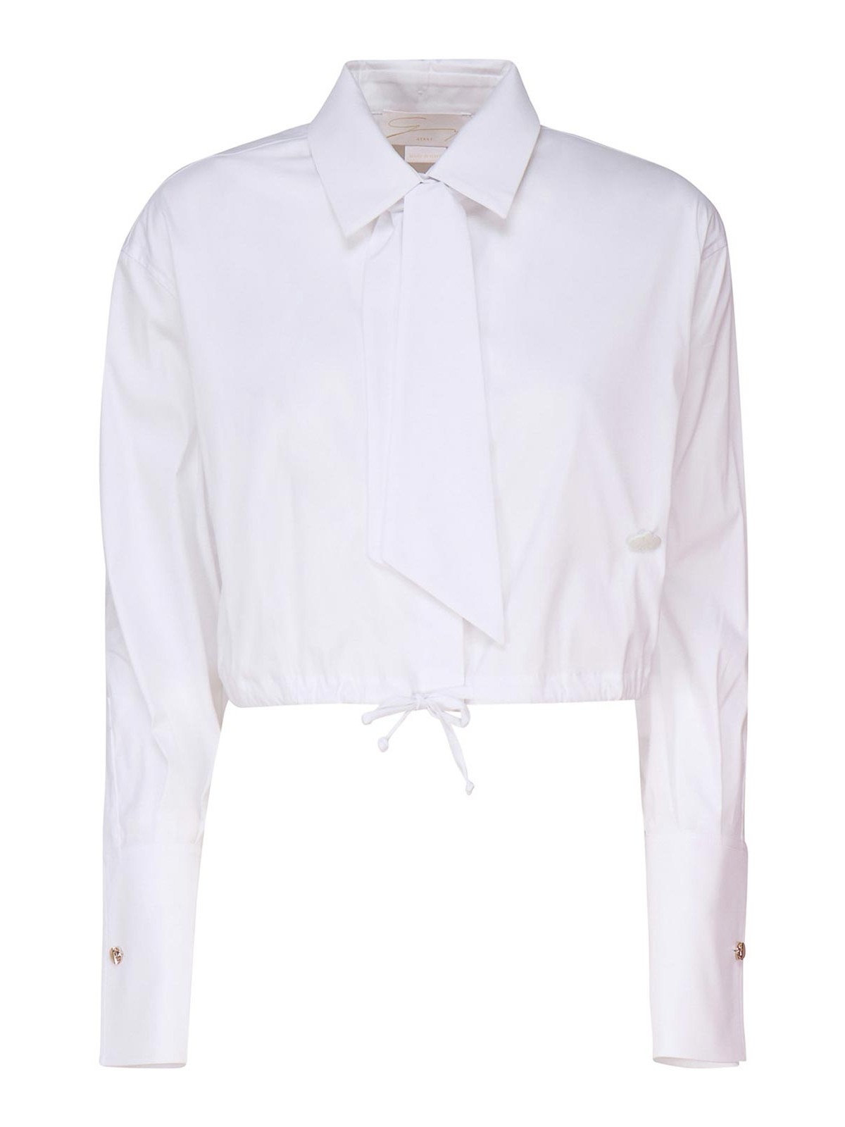 Genny Cropped Shirt With Logo Plaque In White