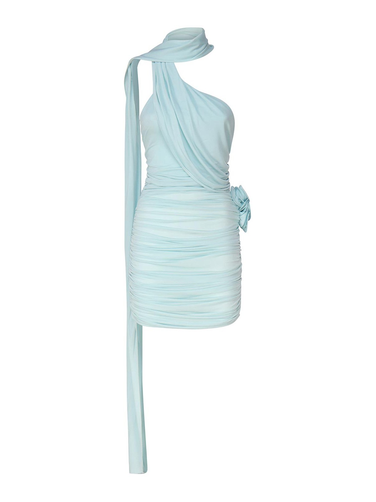 Shop Magda Butrym Mini Dress With Wrap Neckline In Blue