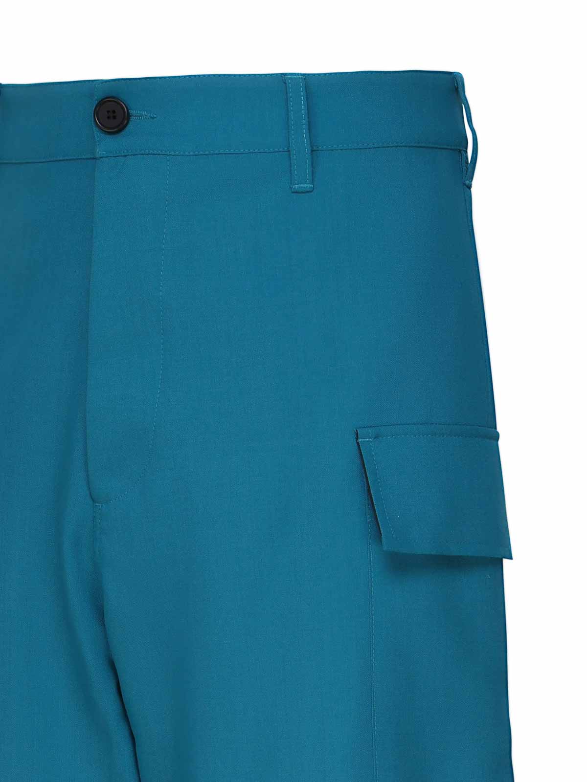 Shop Marni Cool Wool Trousers With Cargo Pockets In Blue