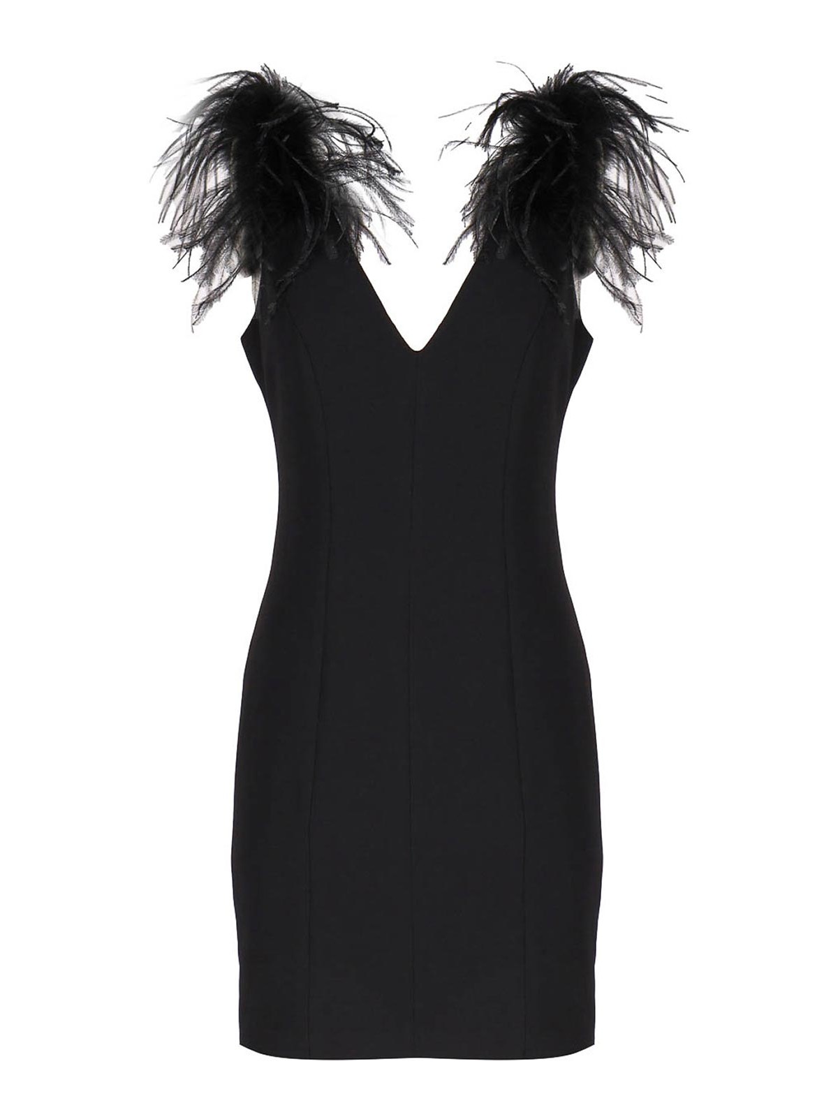 Pinko Mini Dress With Feathers In Black
