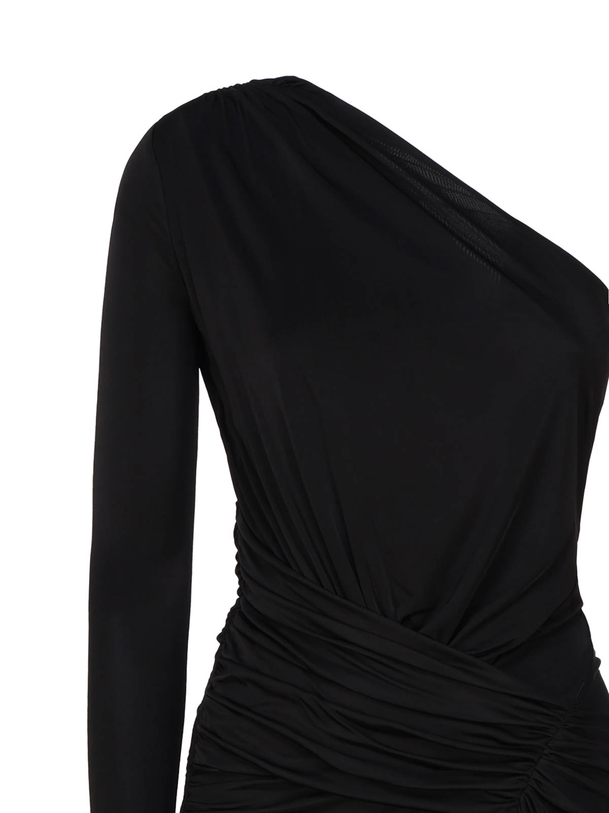 Shop Pinko One-shoulder Draped Dress In Black