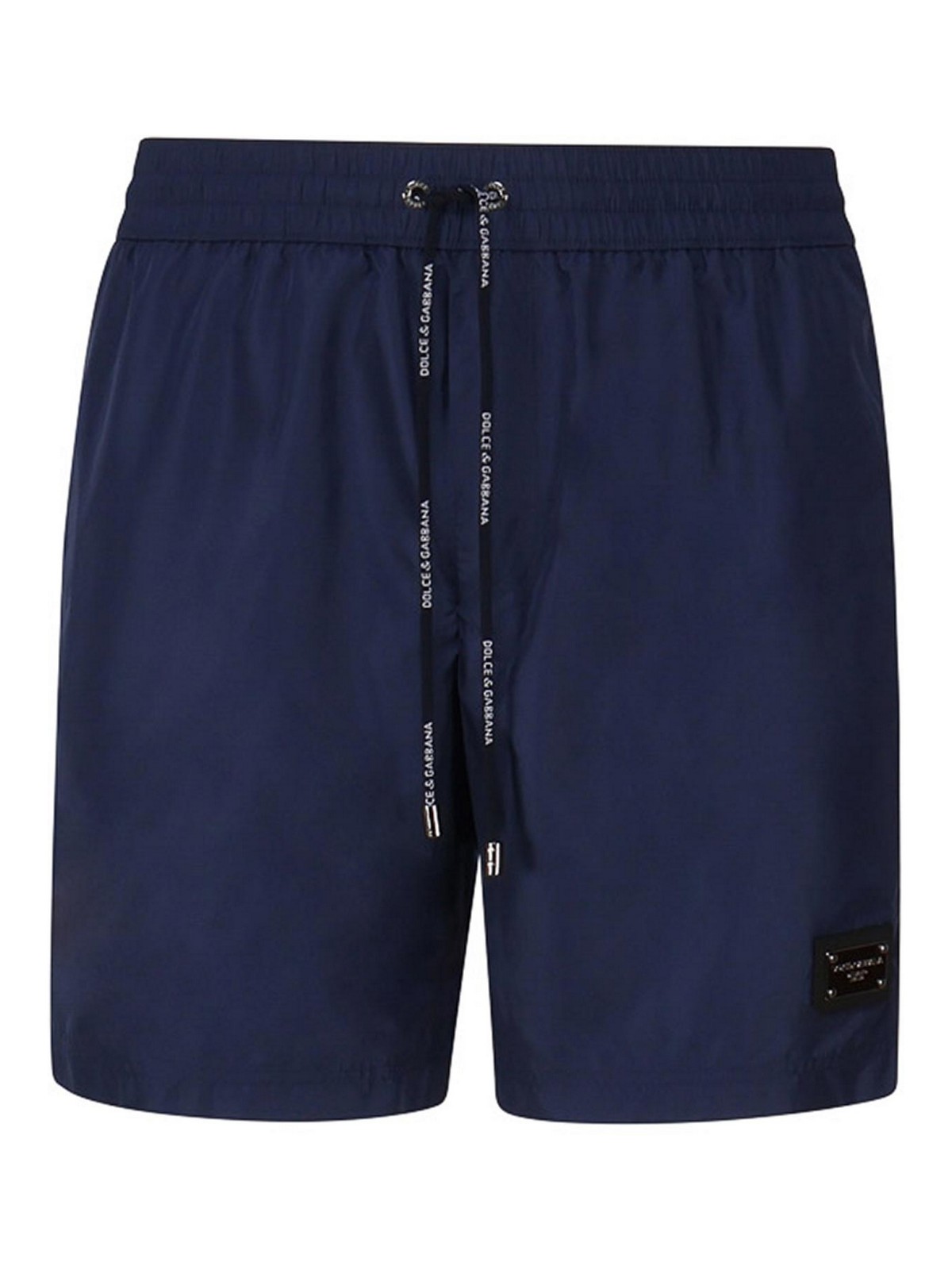 Dolce & Gabbana Swim Shorts With Metal Logo Plate In Blue