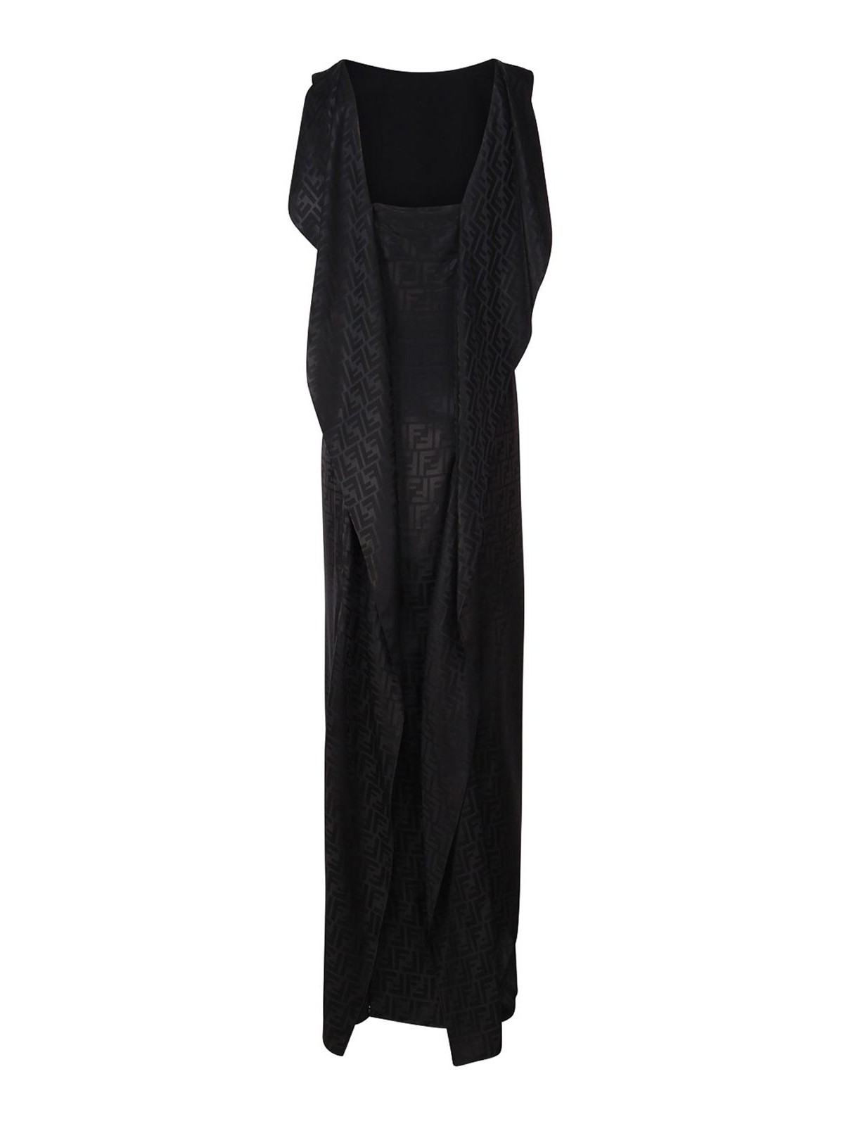 Shop Fendi Ff Satin Sleeveless Dress In Negro