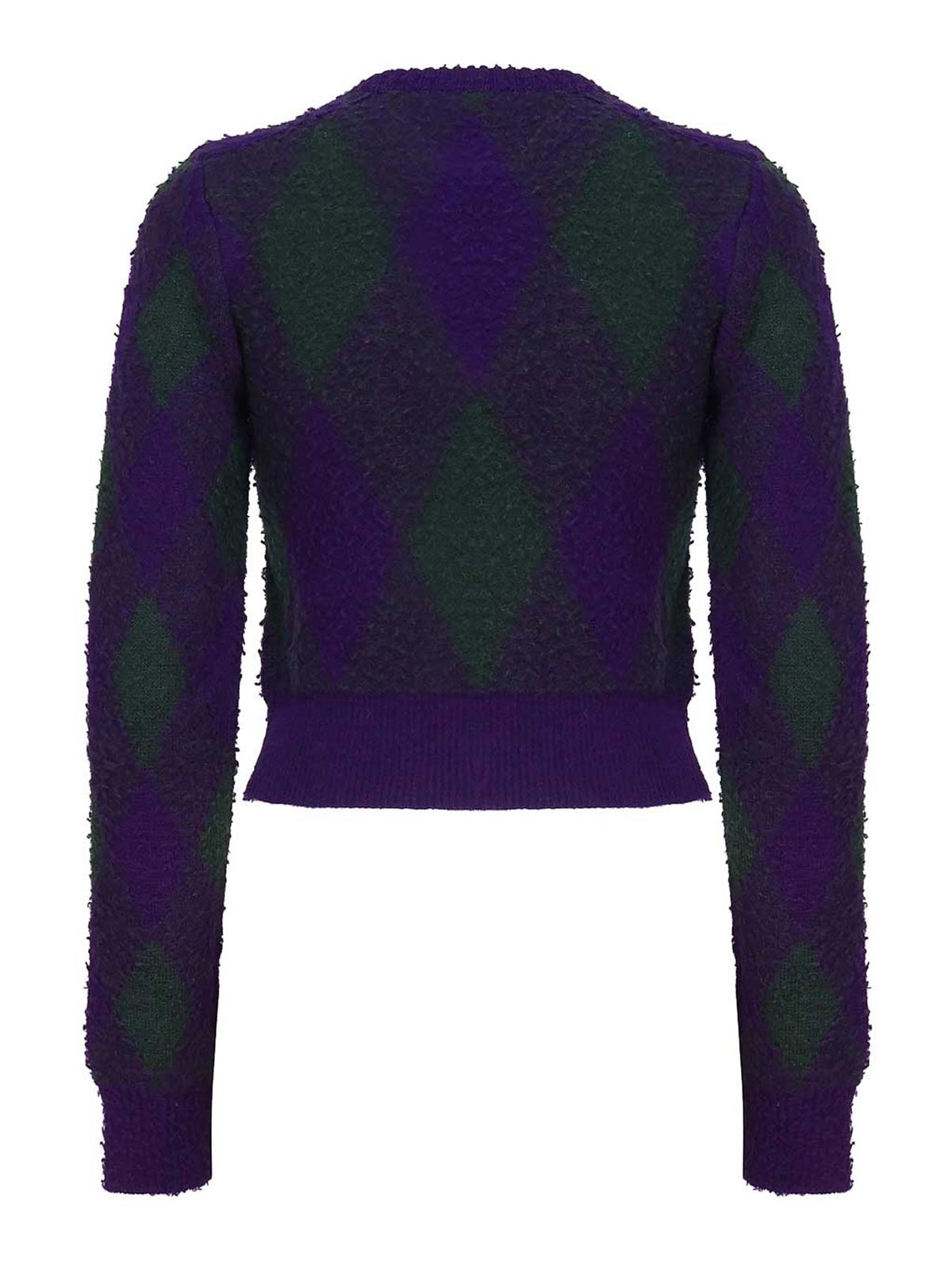 Shop Burberry Cropped Sweater In Argyle Wool In Blue