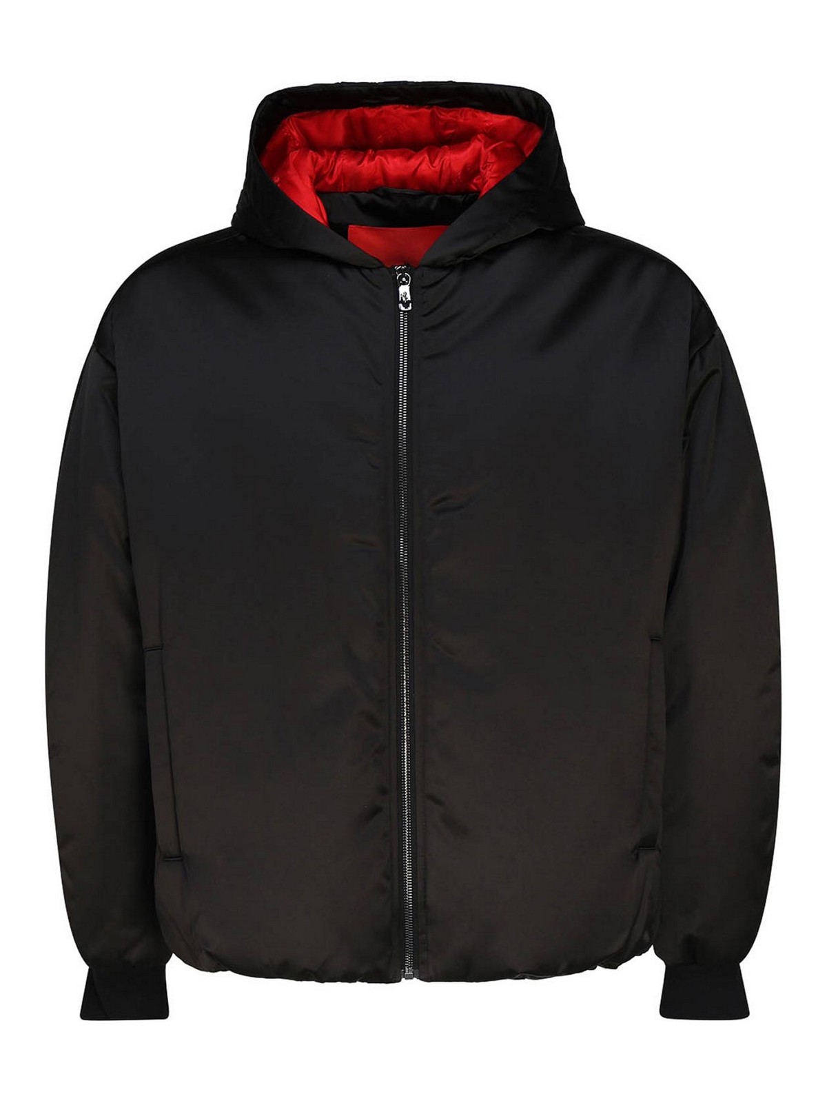 Shop Ferrari Shiny Fabric Bomber Jacket With Hood In Black