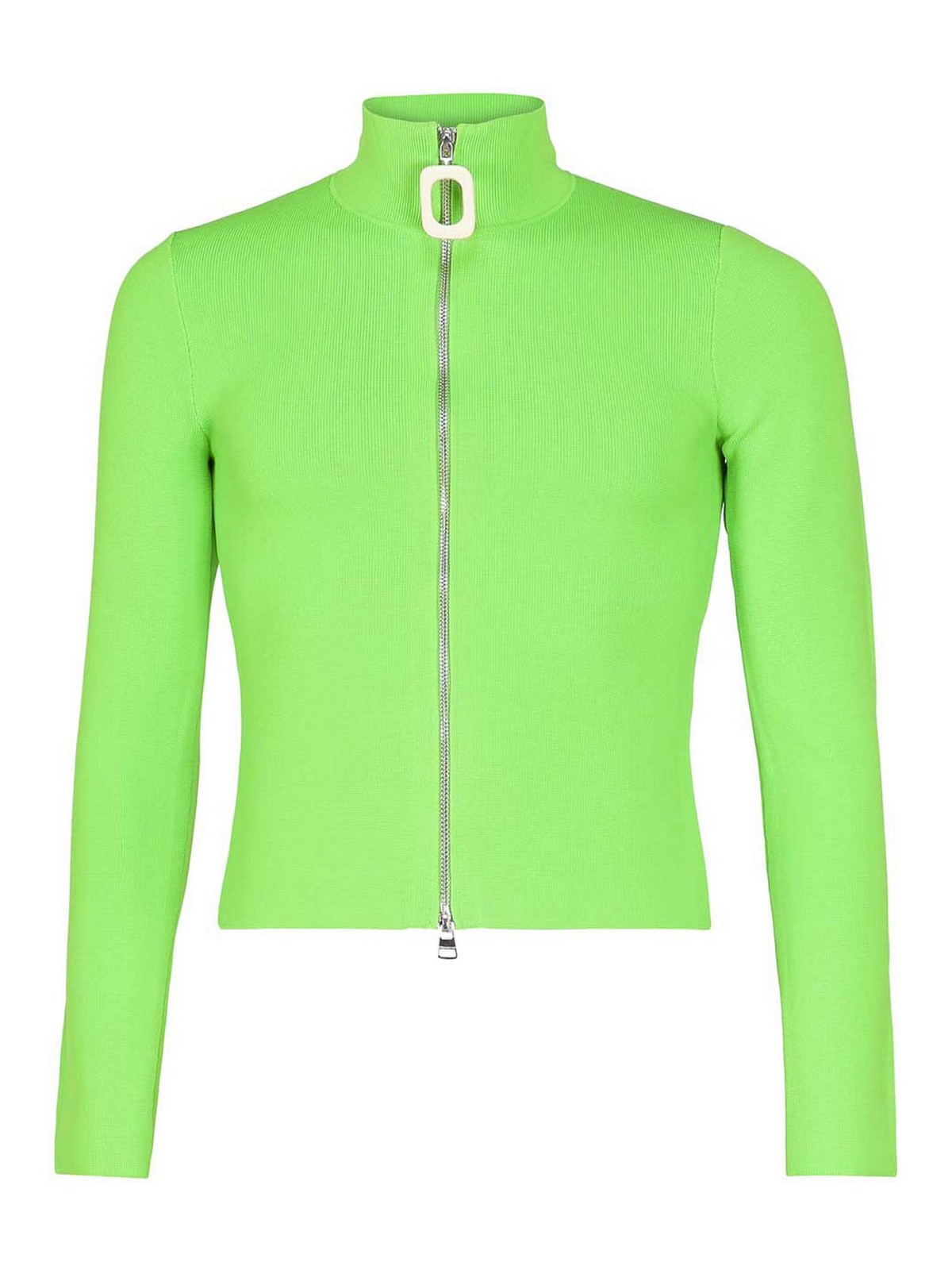 Jw Anderson Funnel-neck Slim-fit Knitted Cardigan In Green