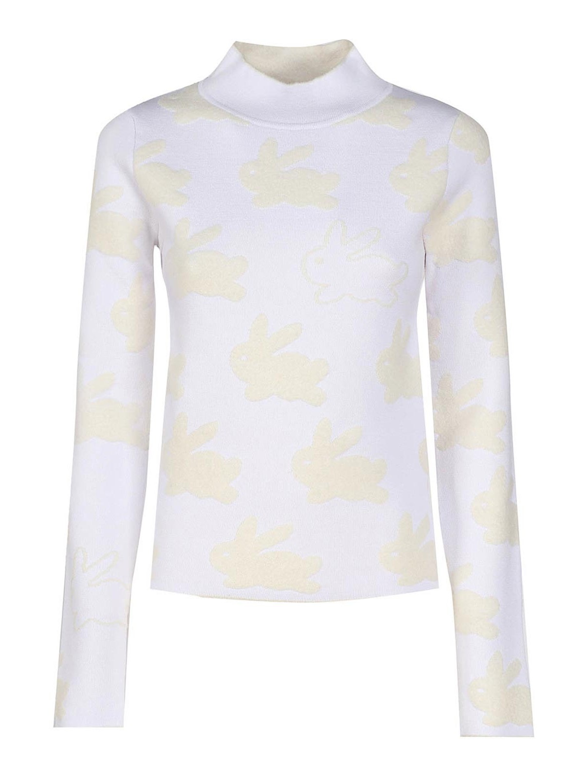Jw Anderson Turtleneck Sweater With All-over Rabbit Motif In White