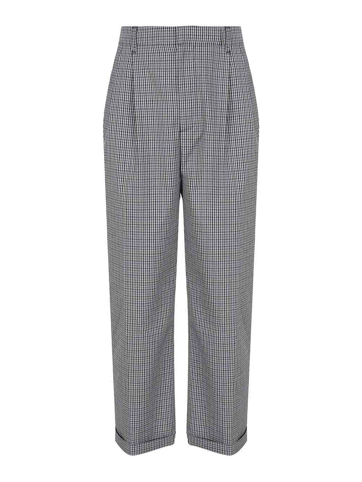 Marni Neptune Checked Compact Wool Trousers In Grey