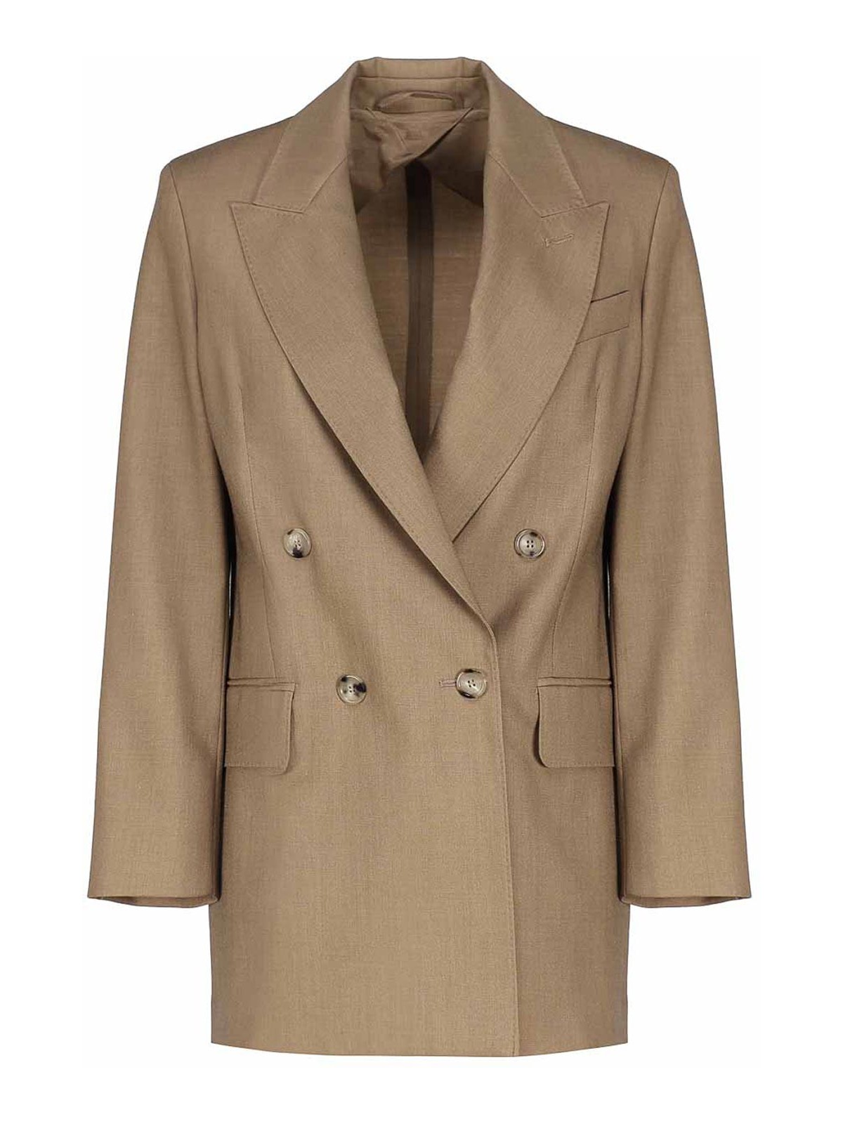 Shop Max Mara Double Breasted Blazer In Wool Blend In Camel