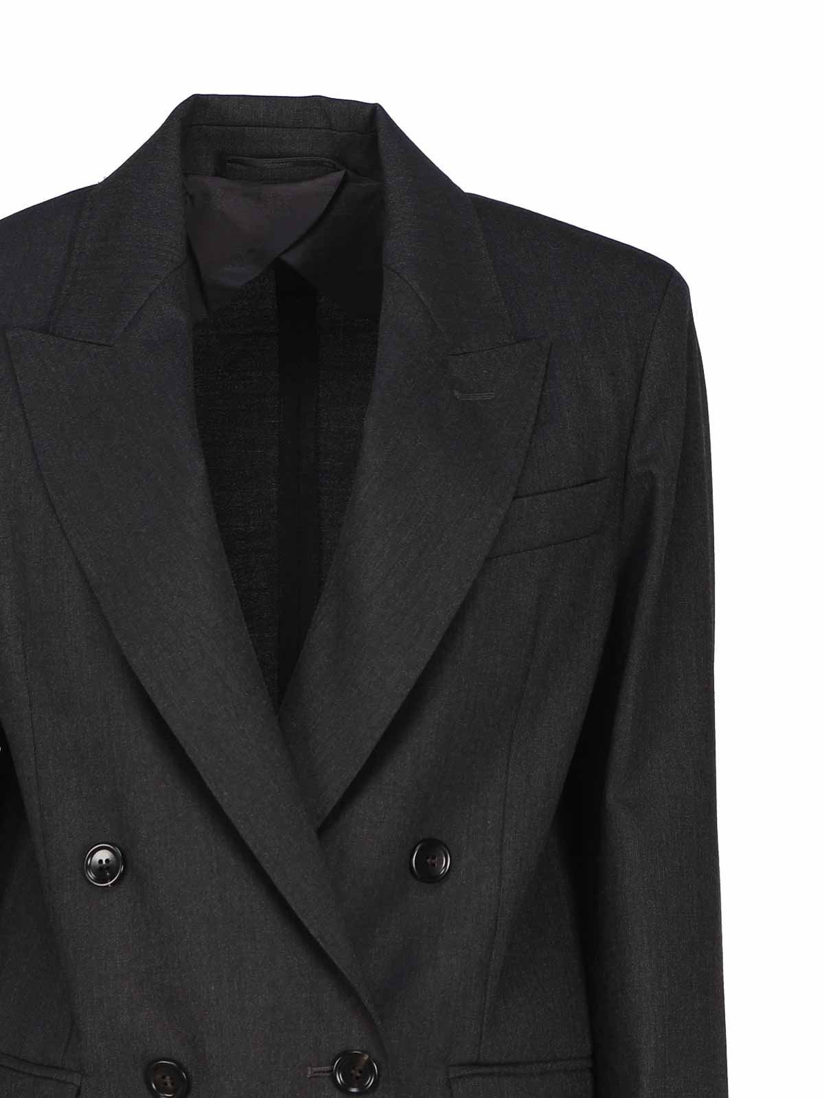 Shop Max Mara Double Breasted Blazer In Wool Blend In Dark Grey