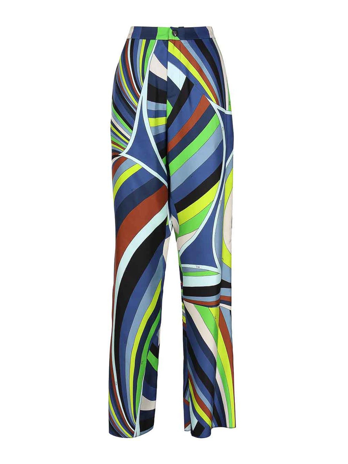 Emilio Pucci Straight Leg Silk Trousers With Iris Print In Multicolour