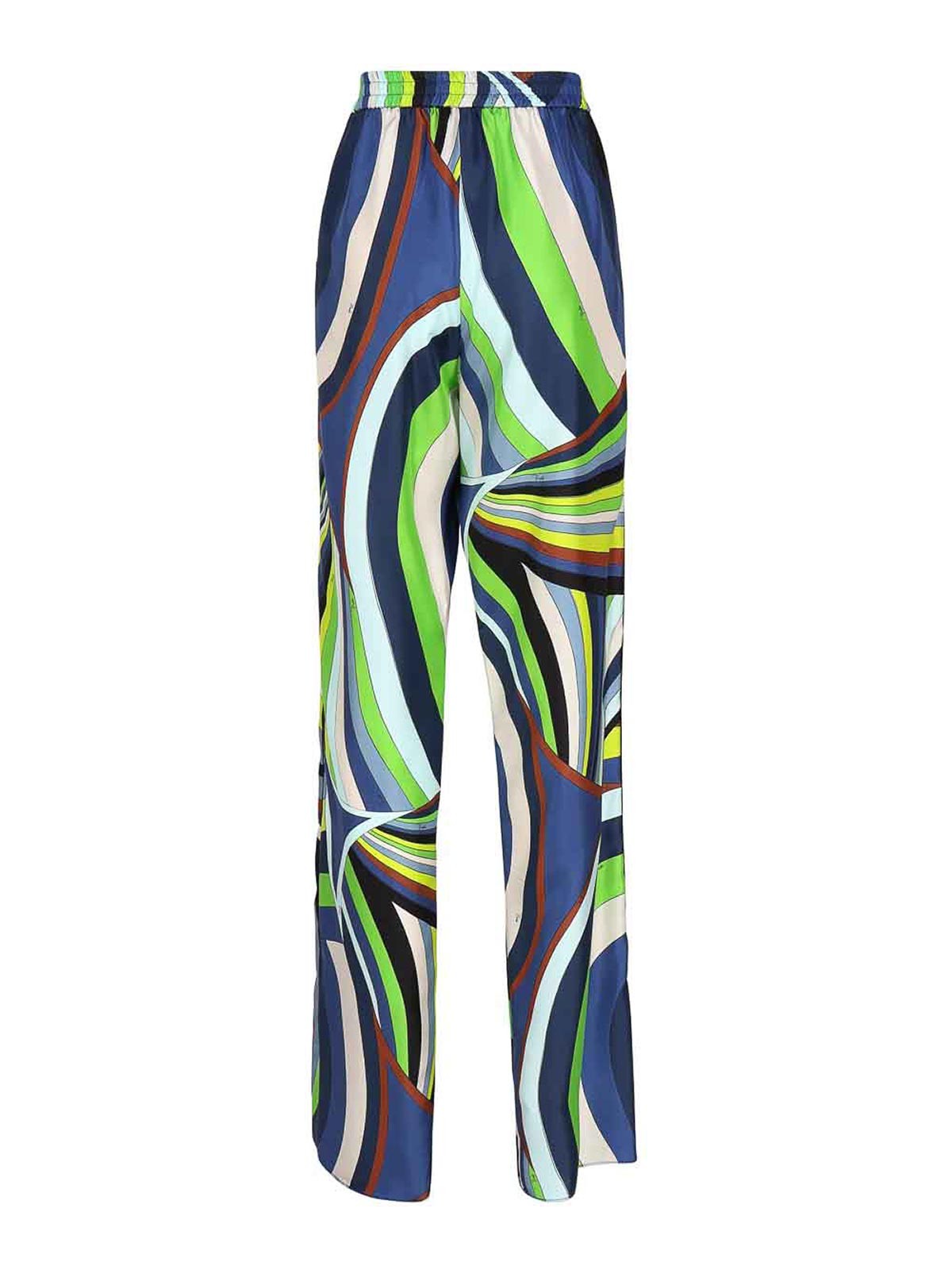 Shop Emilio Pucci Straight Leg Silk Trousers With Iris Print In Multicolour