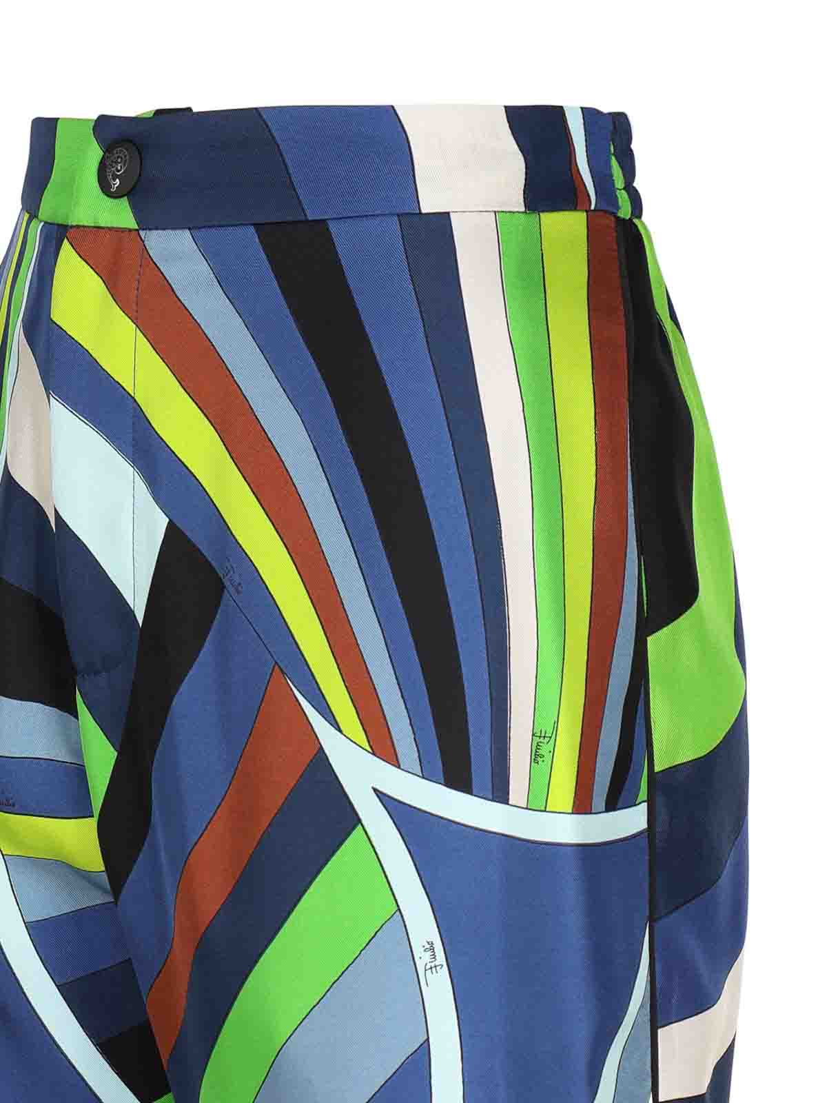 Shop Emilio Pucci Straight Leg Silk Trousers With Iris Print In Multicolour