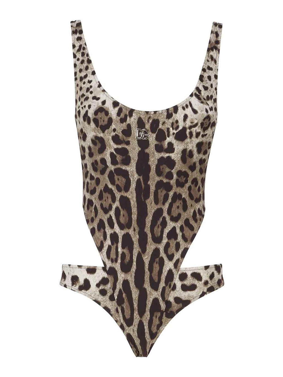 Dolce & Gabbana Leopard Print One-piece Swimsuit With Cut-out In Brown