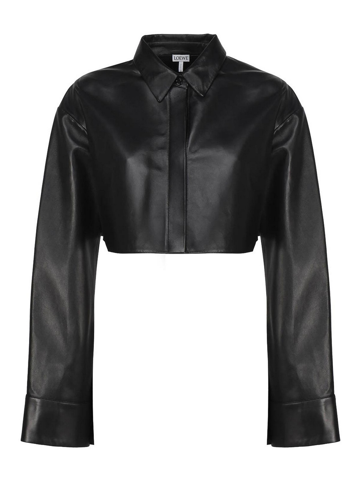 Shop Loewe Crop-top Shirt In Leather In Black