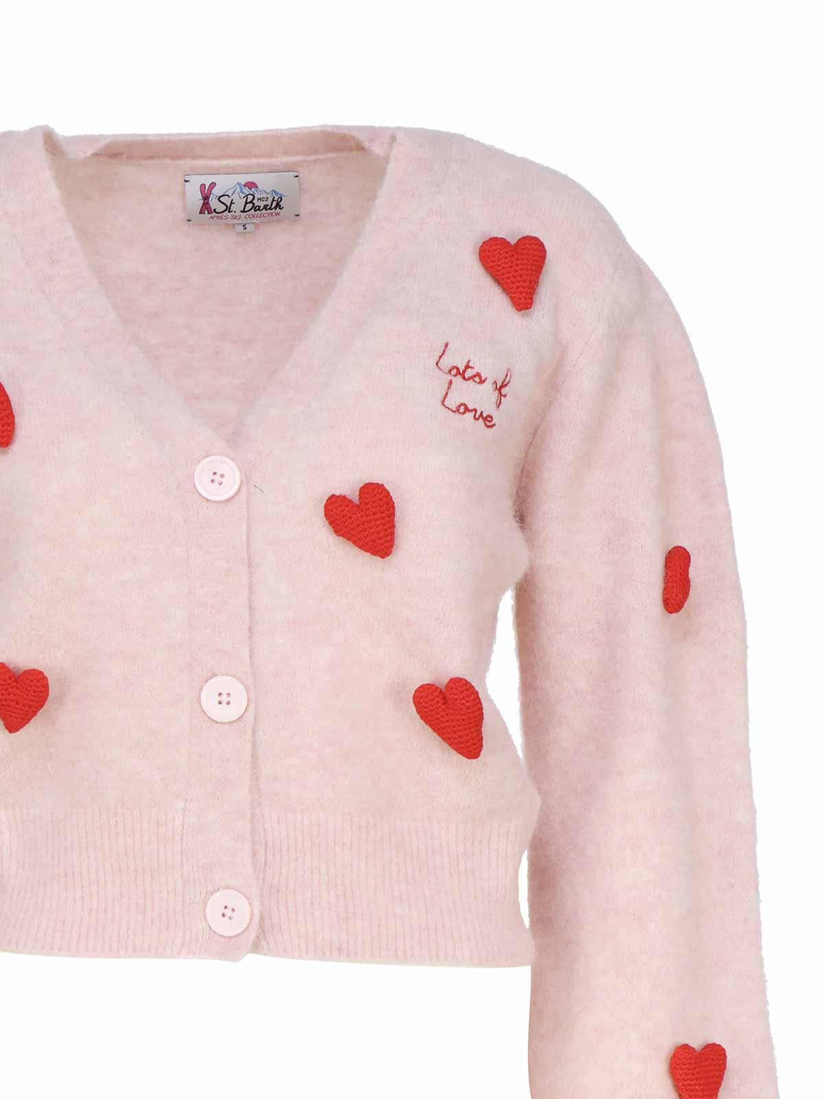 Shop Mc2 Saint Barth Hearts Cardigan In Mixed Wool In Red