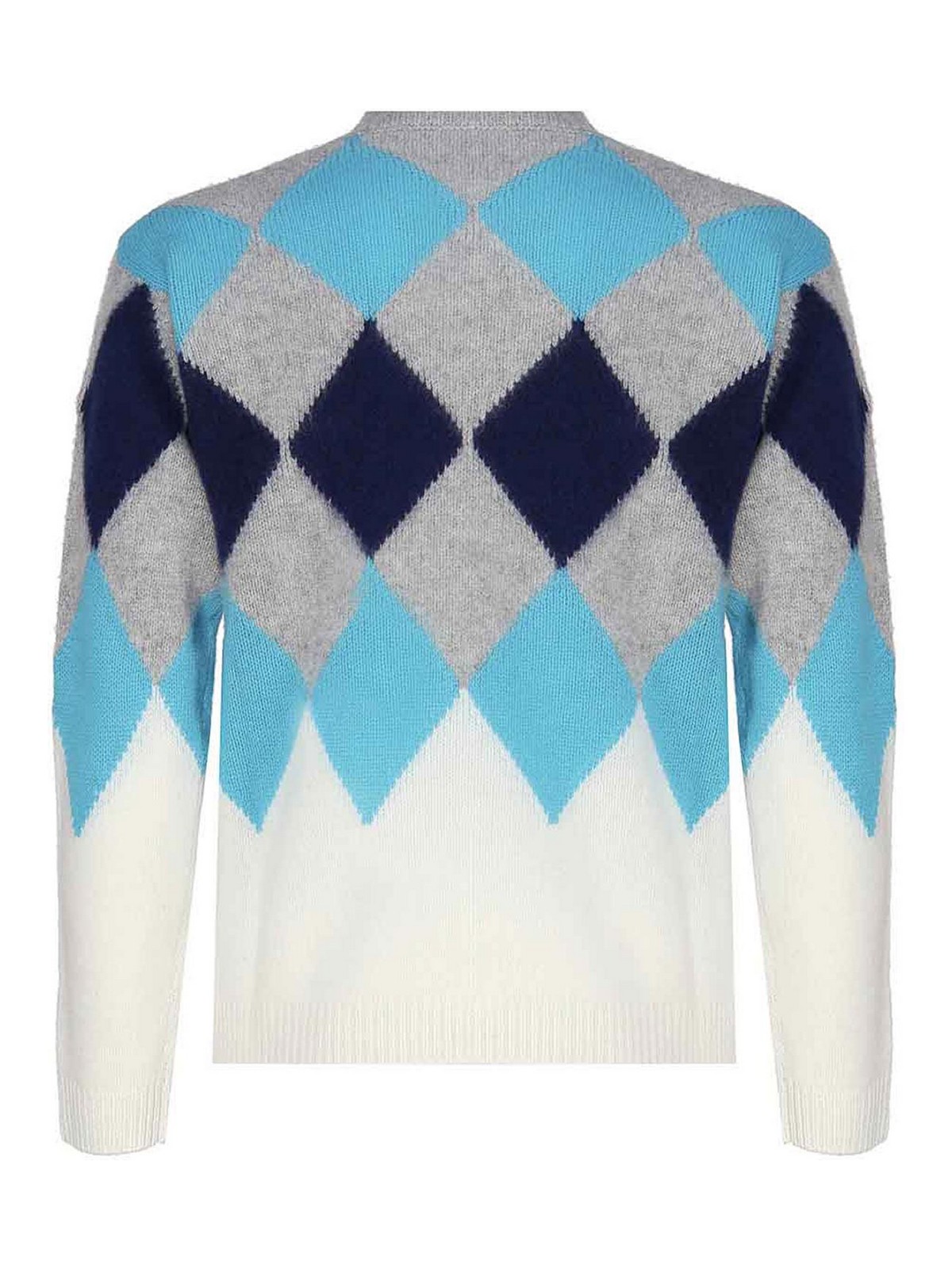 Shop Moncler Argyle Sweater In Wool And Cashmere In Blue