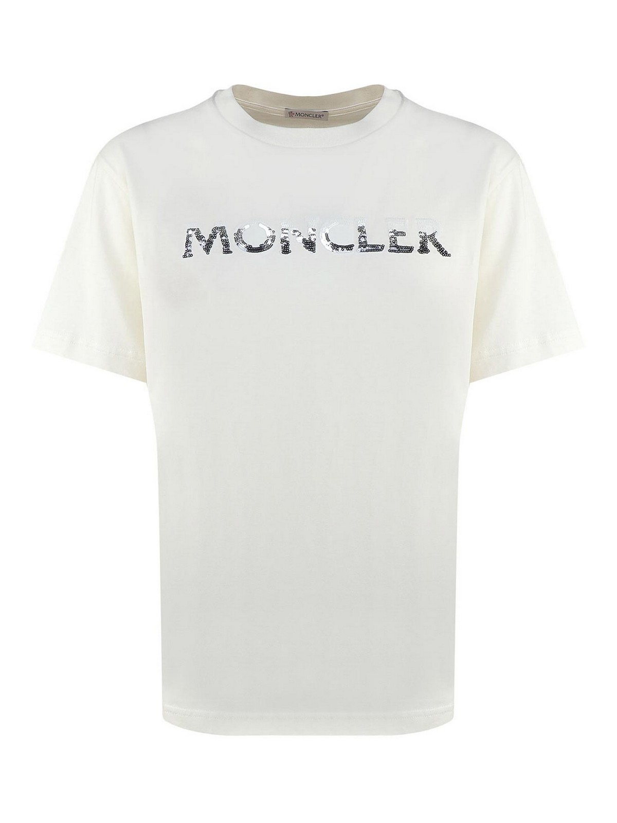 Shop Moncler T-shirt With Sequin Logo In White