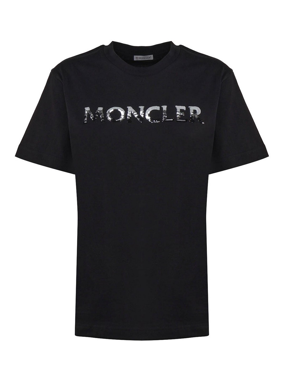 Shop Moncler T-shirt With Sequin Logo In Black