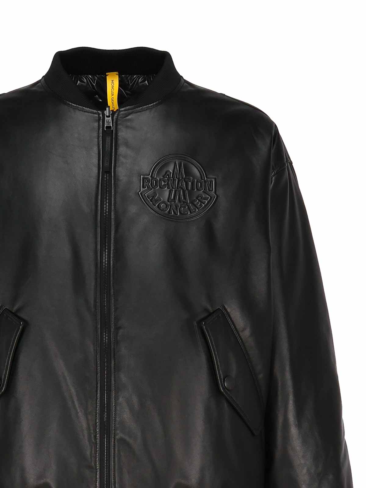 Shop Moncler Reversible Leather Jacket In Black