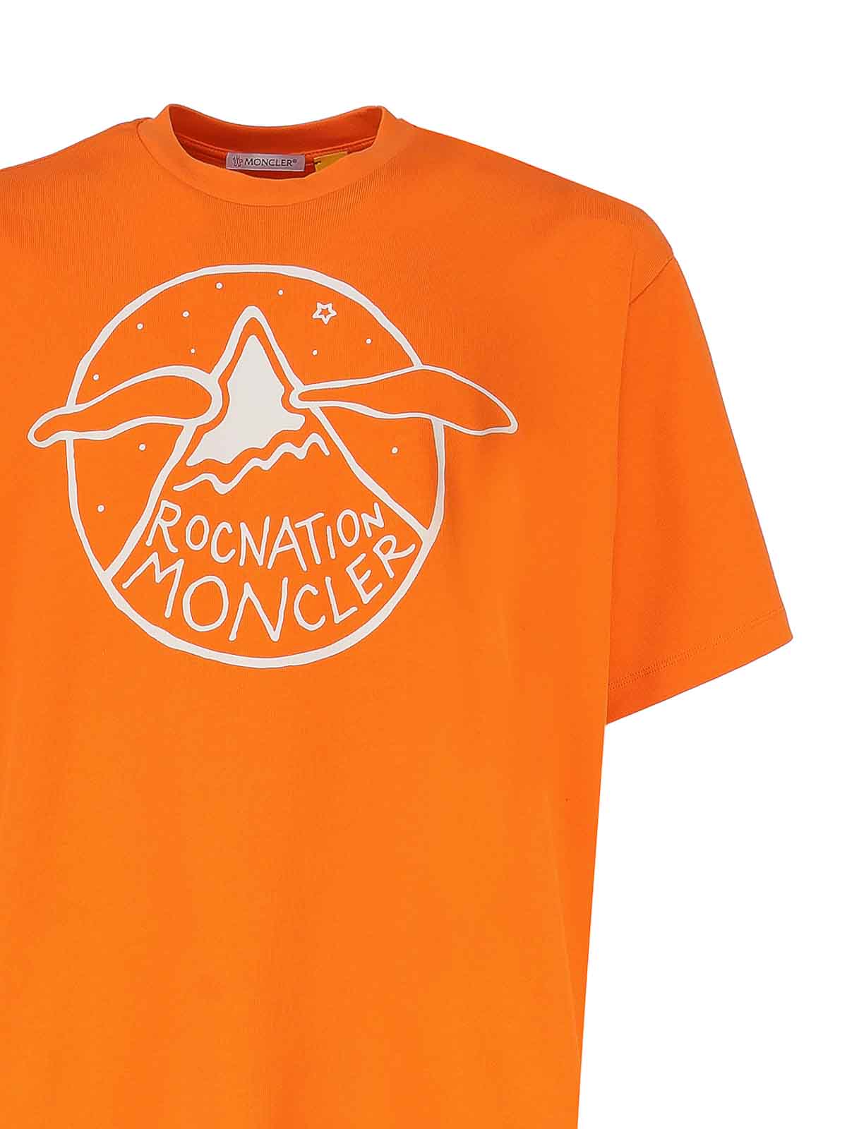 Shop Moncler T-shirt With Logo Pattern In Orange