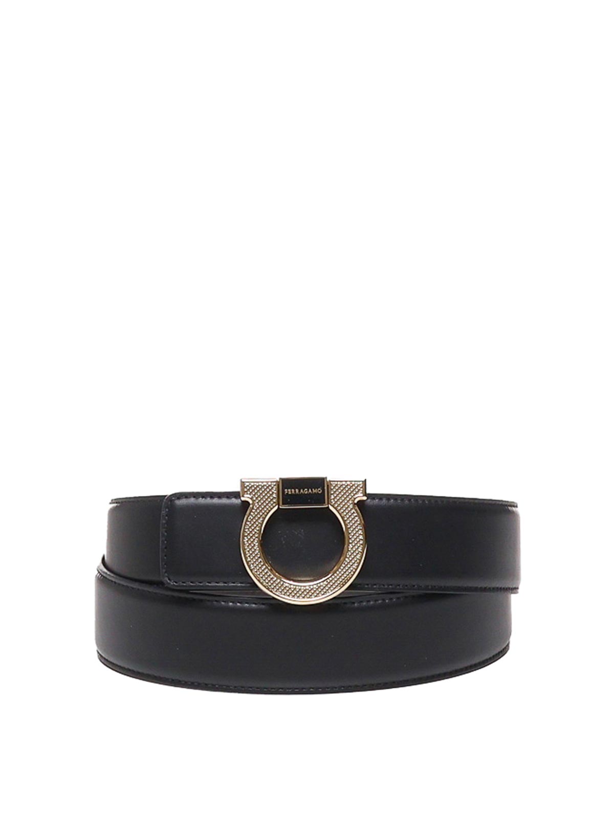 Shop Ferragamo Gancini Belt In Calfskin In Black