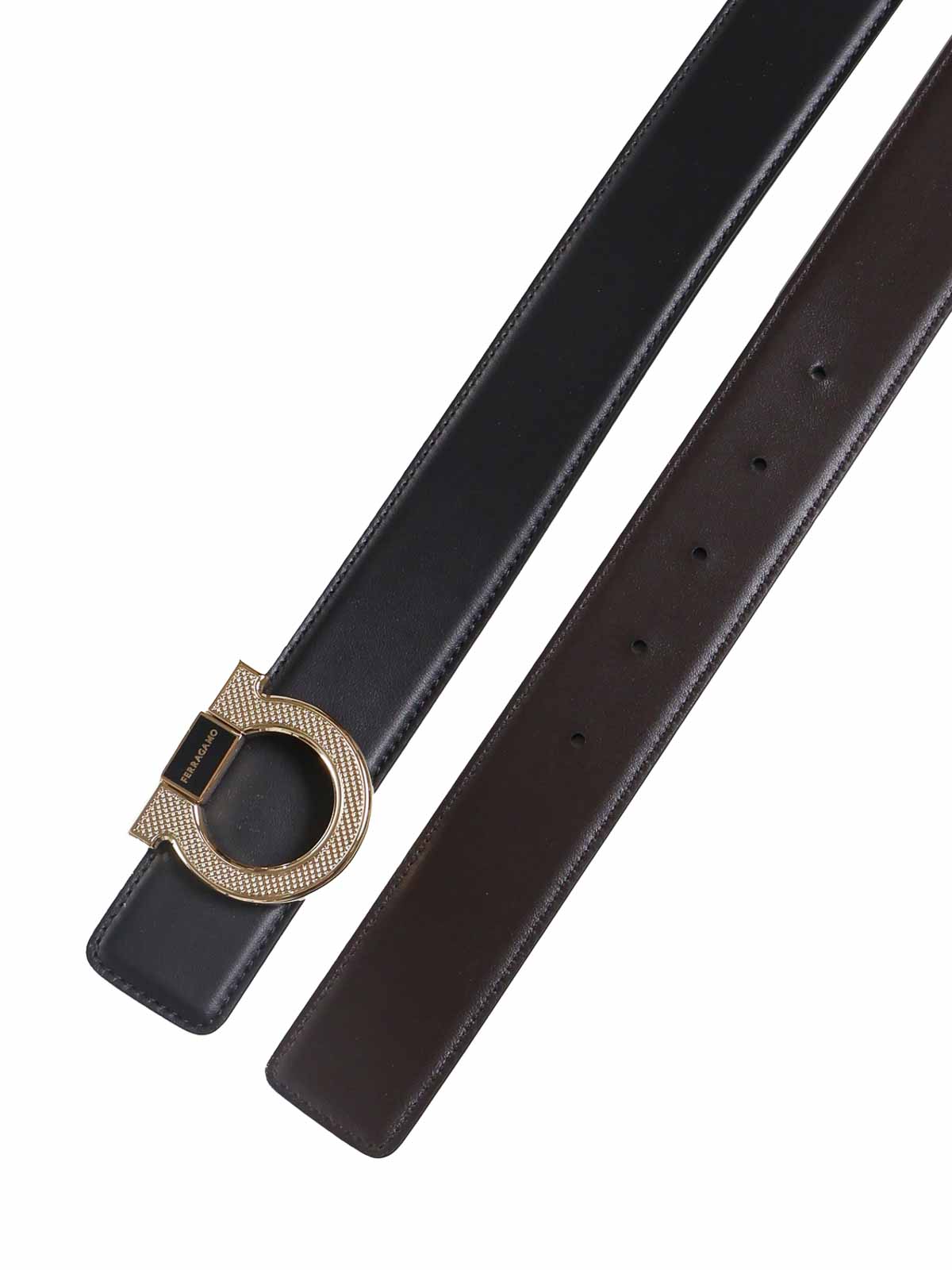 Shop Ferragamo Gancini Belt In Calfskin In Black