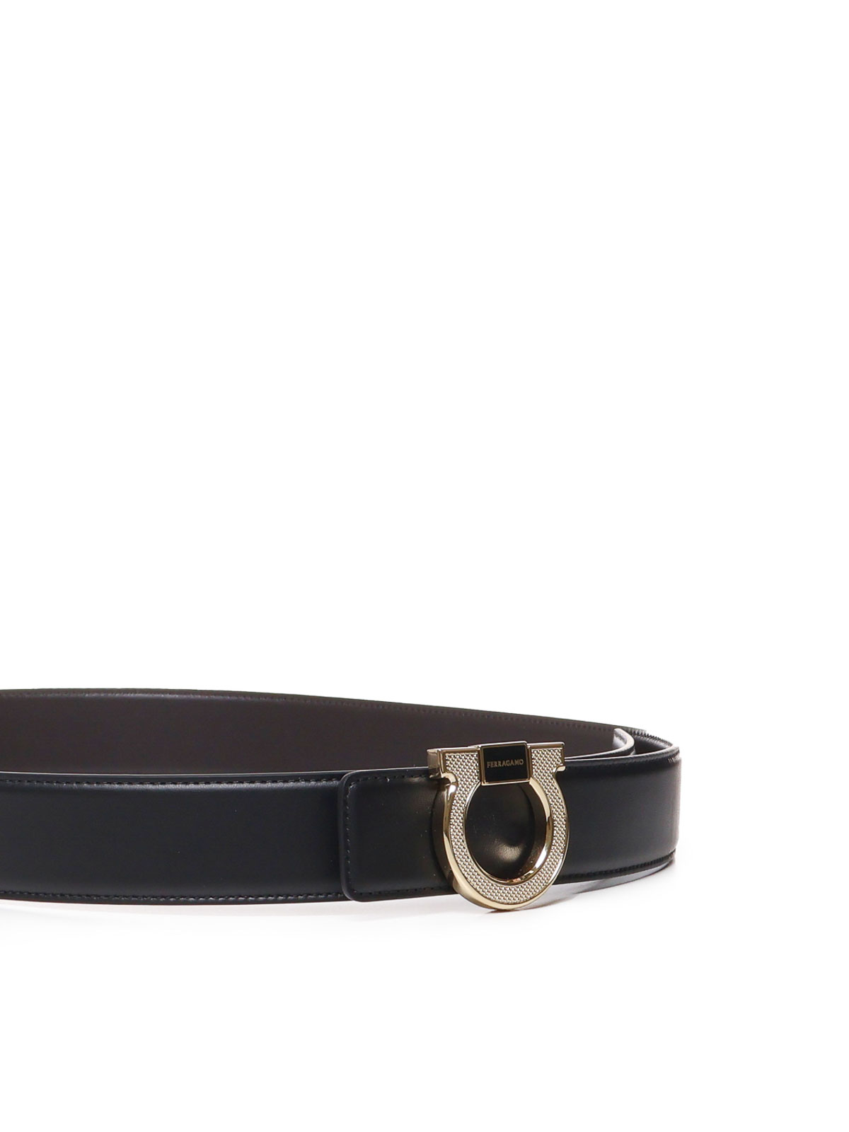 Shop Ferragamo Gancini Belt In Calfskin In Black