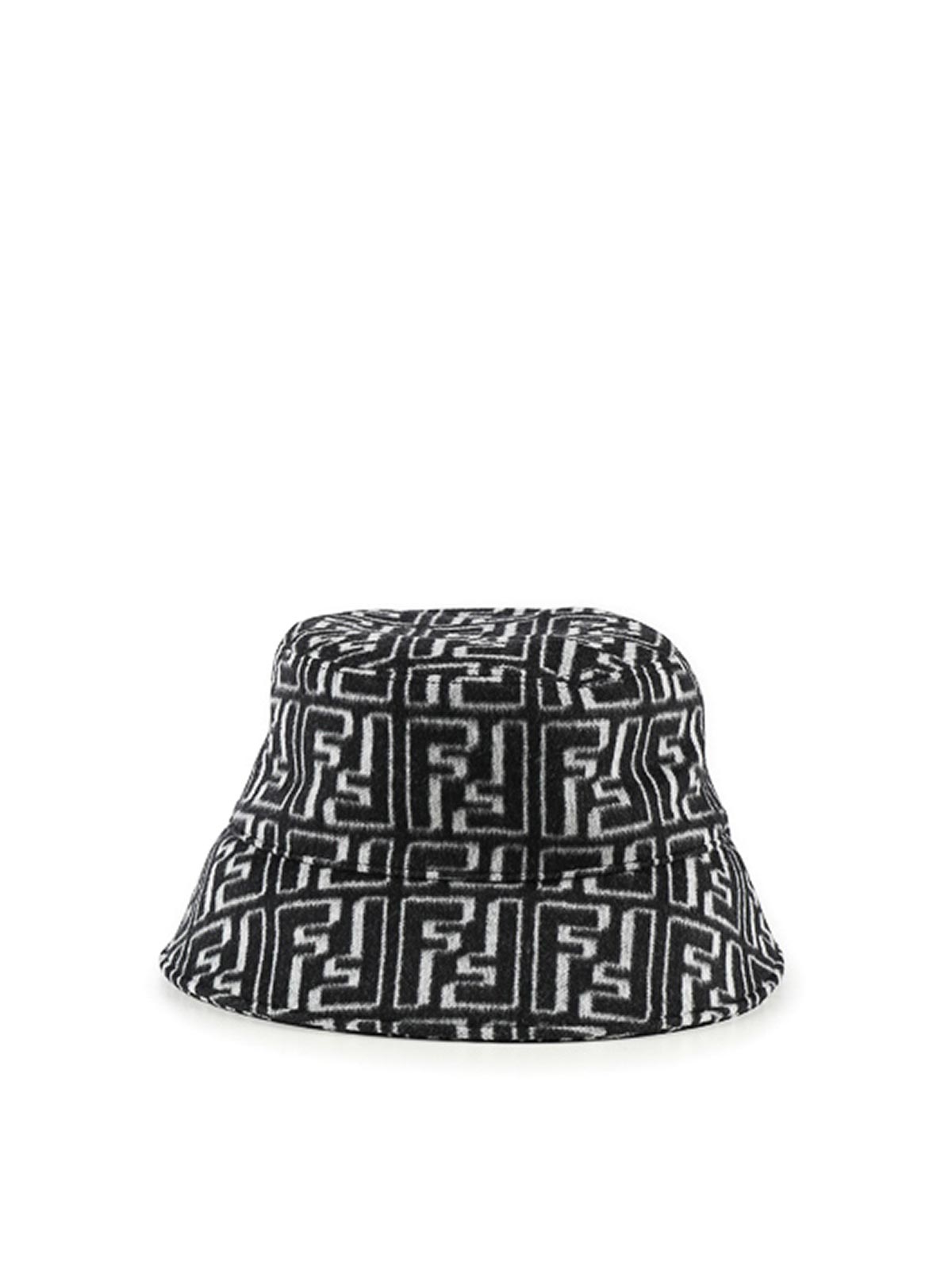 Fendi Bucket Hat With All-over Motif In Gray