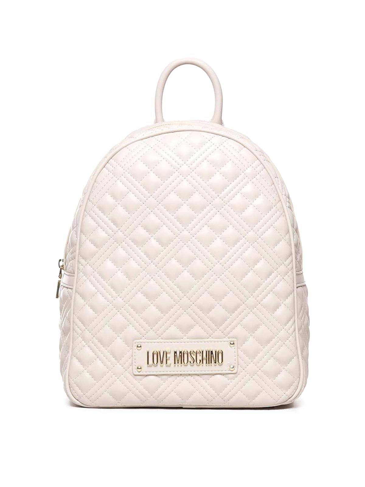 Shop Love Moschino Quilted Backpack With Logo In White