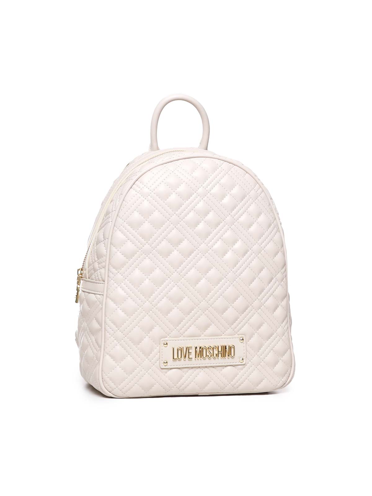 Shop Love Moschino Quilted Backpack With Logo In White