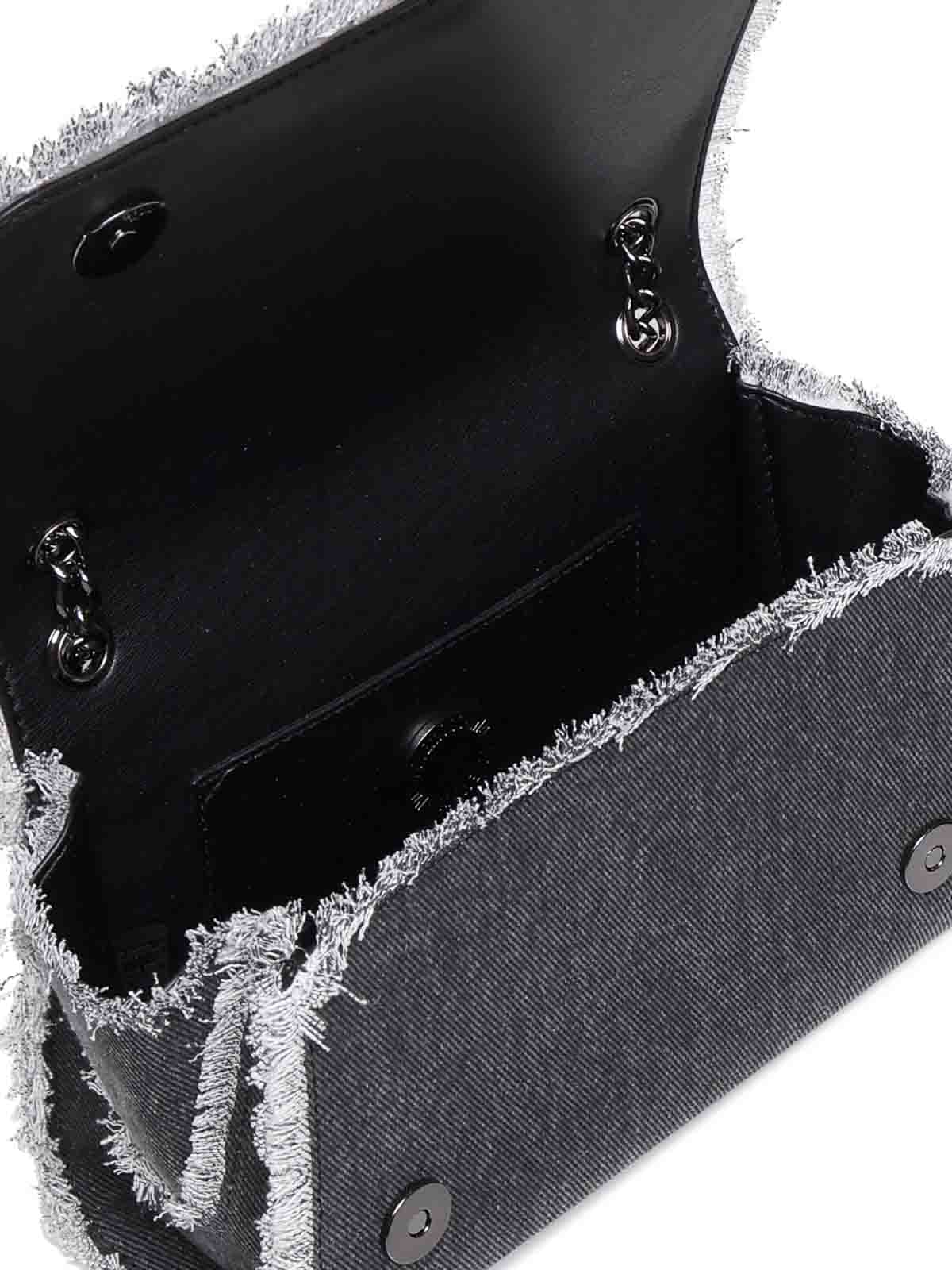 Shop Love Moschino Denim Shoulder Bag With Fringes In Black