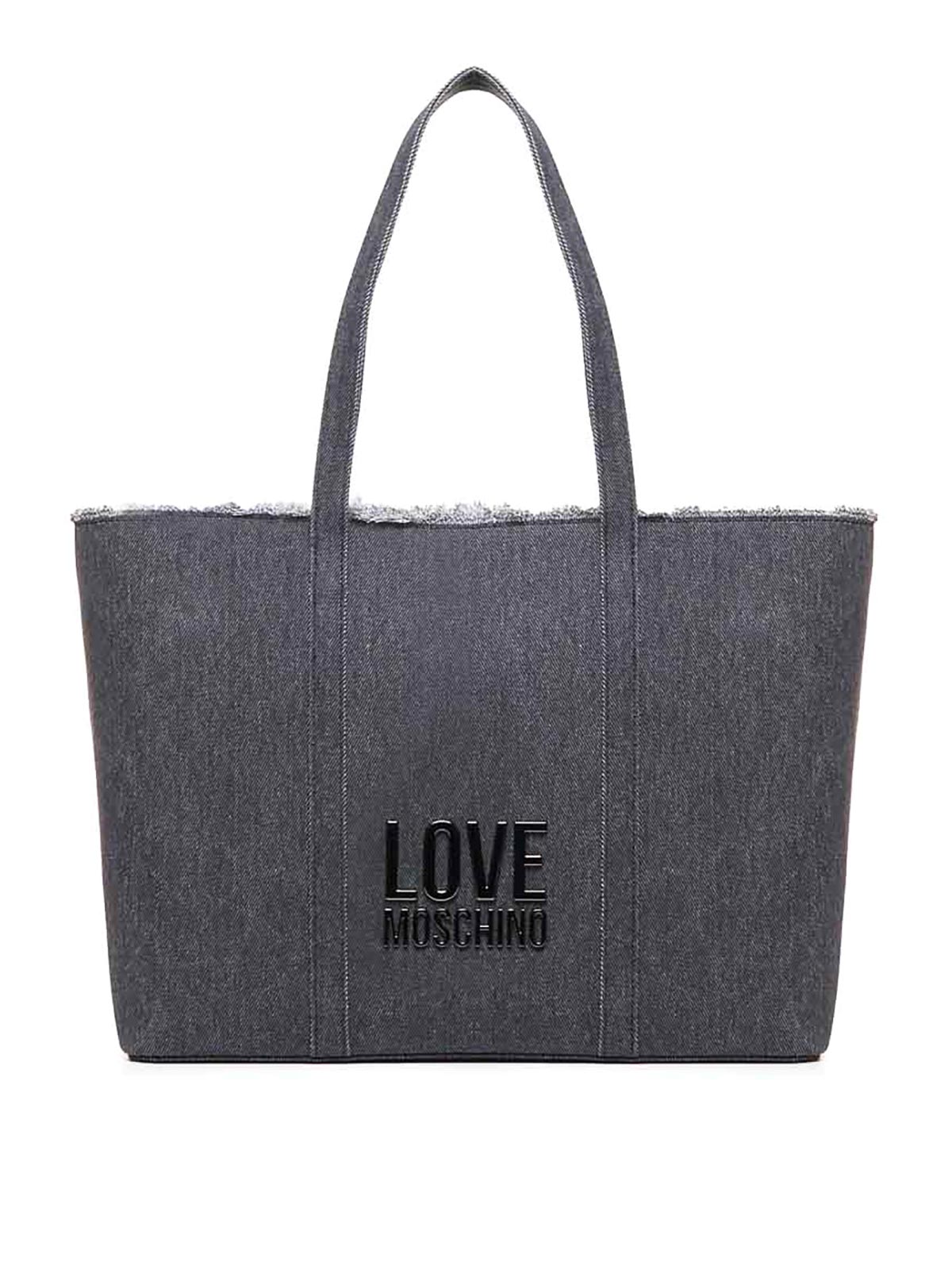 Shop Love Moschino Denim Icon Cotton Shopper Bag In Black