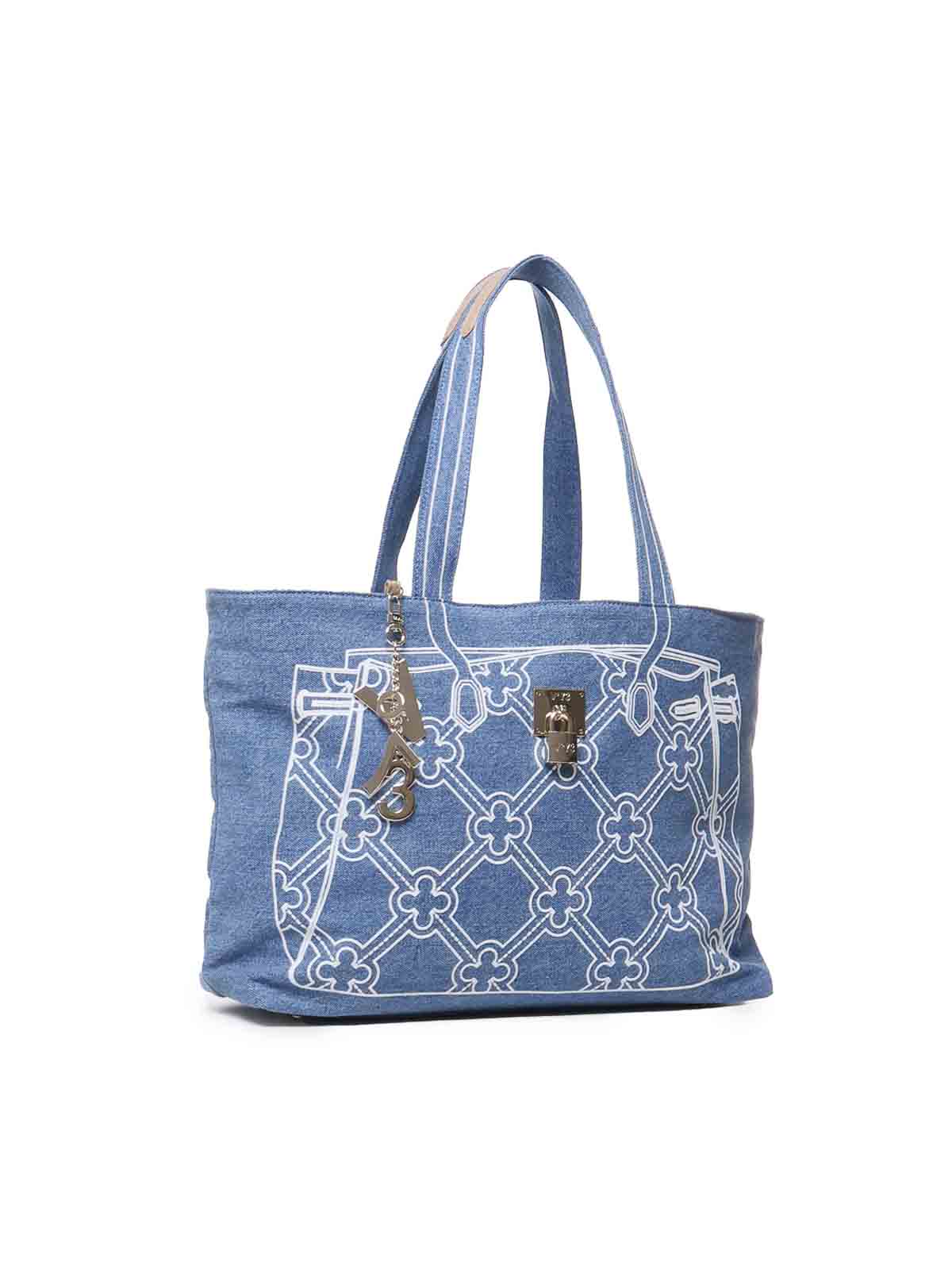 Shop V73 Denim Shoulder Bag With Embroidery In Blue
