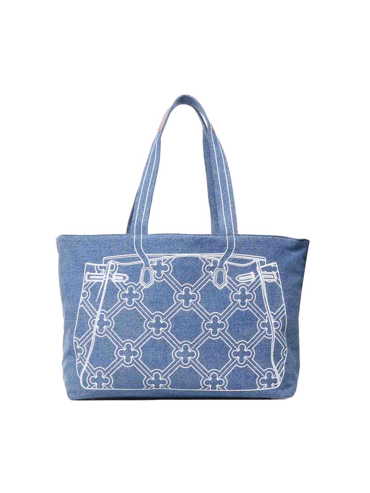 Shop V73 Denim Shoulder Bag With Embroidery In Blue