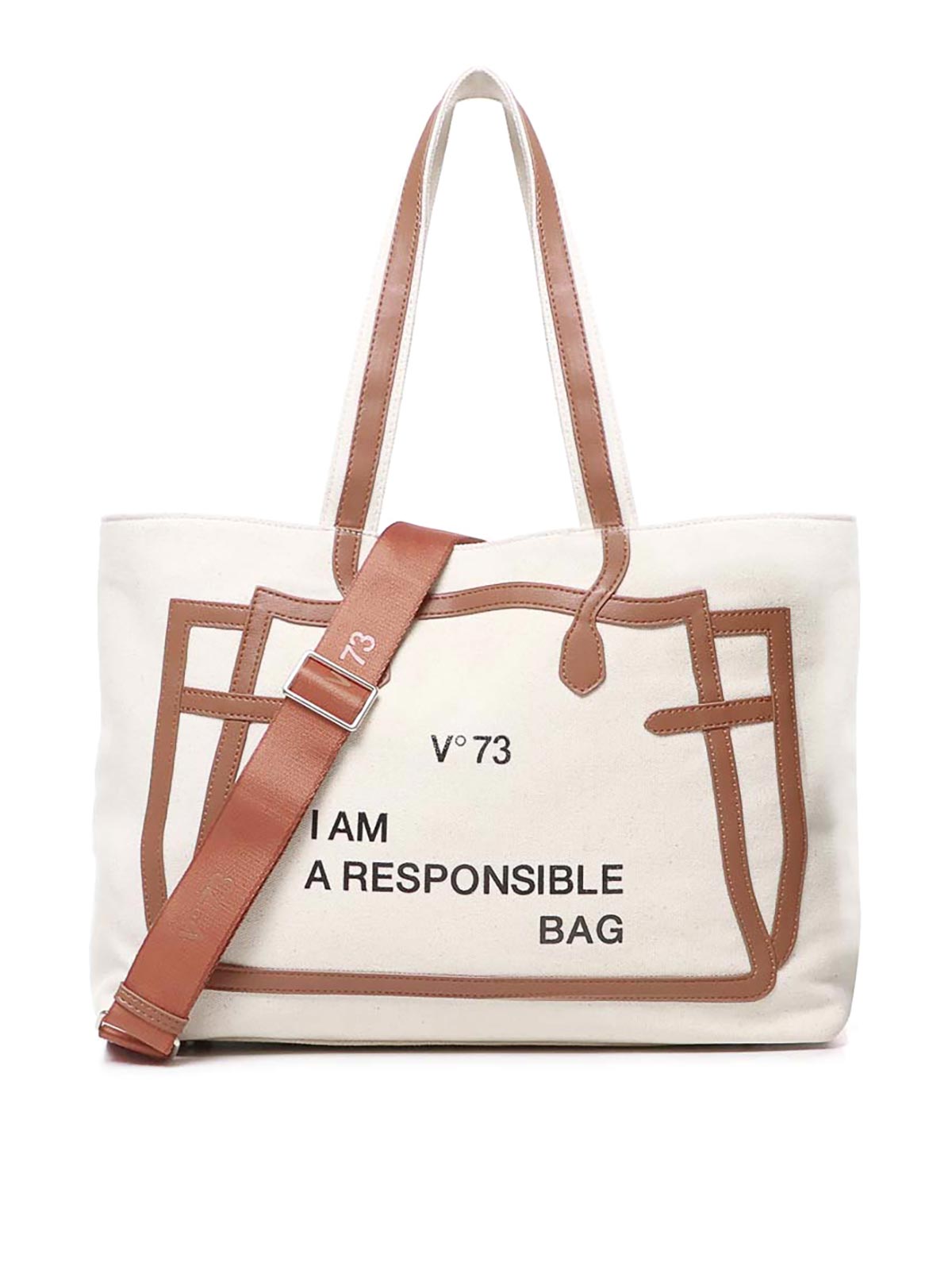 Shop V73 Tote Bag I Am Responsible In Beige