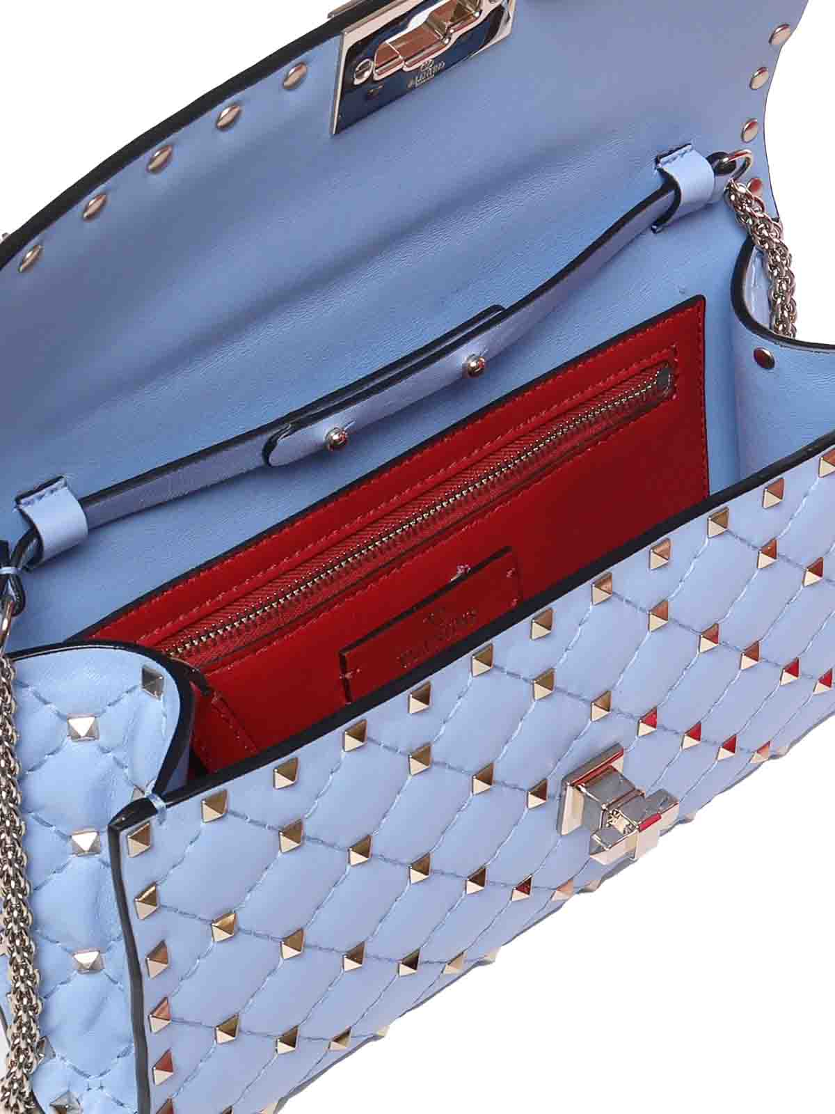 Shop Valentino Rockstud Spike Shoulder Bag In Nappa Leather In Blue