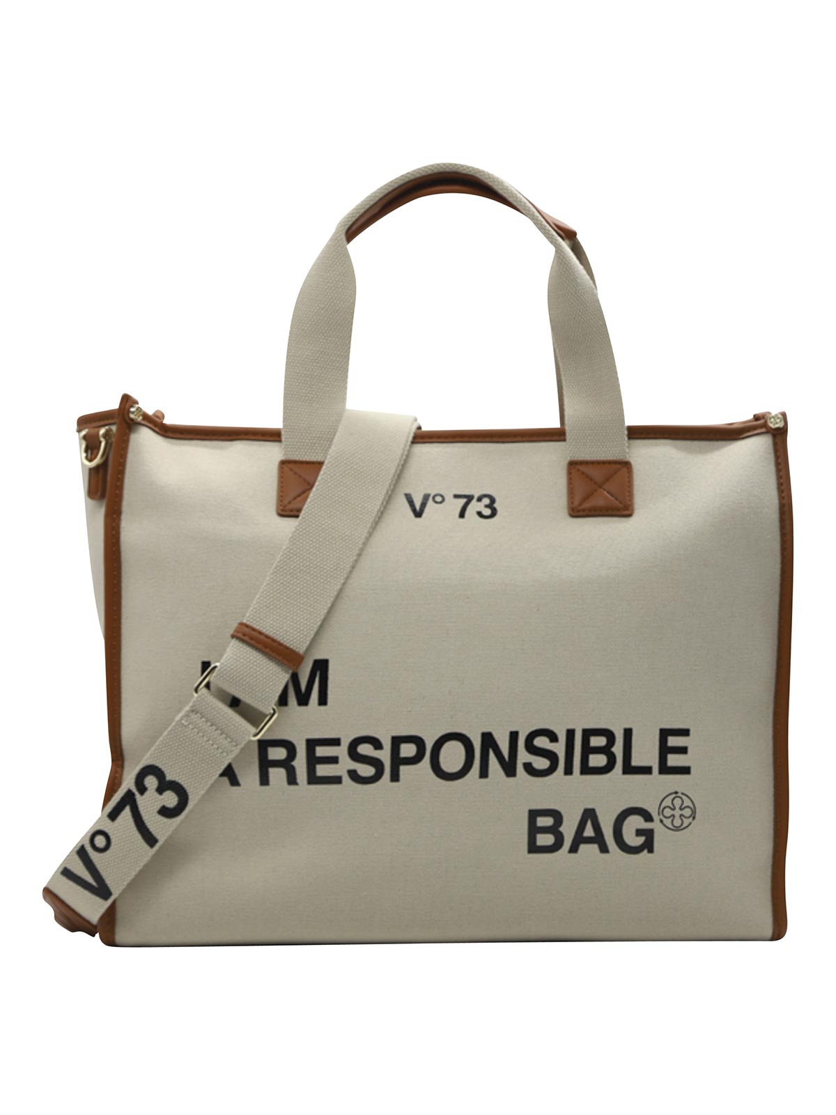 Shop V73 Responsibility Cotton Tote Bag In Beige