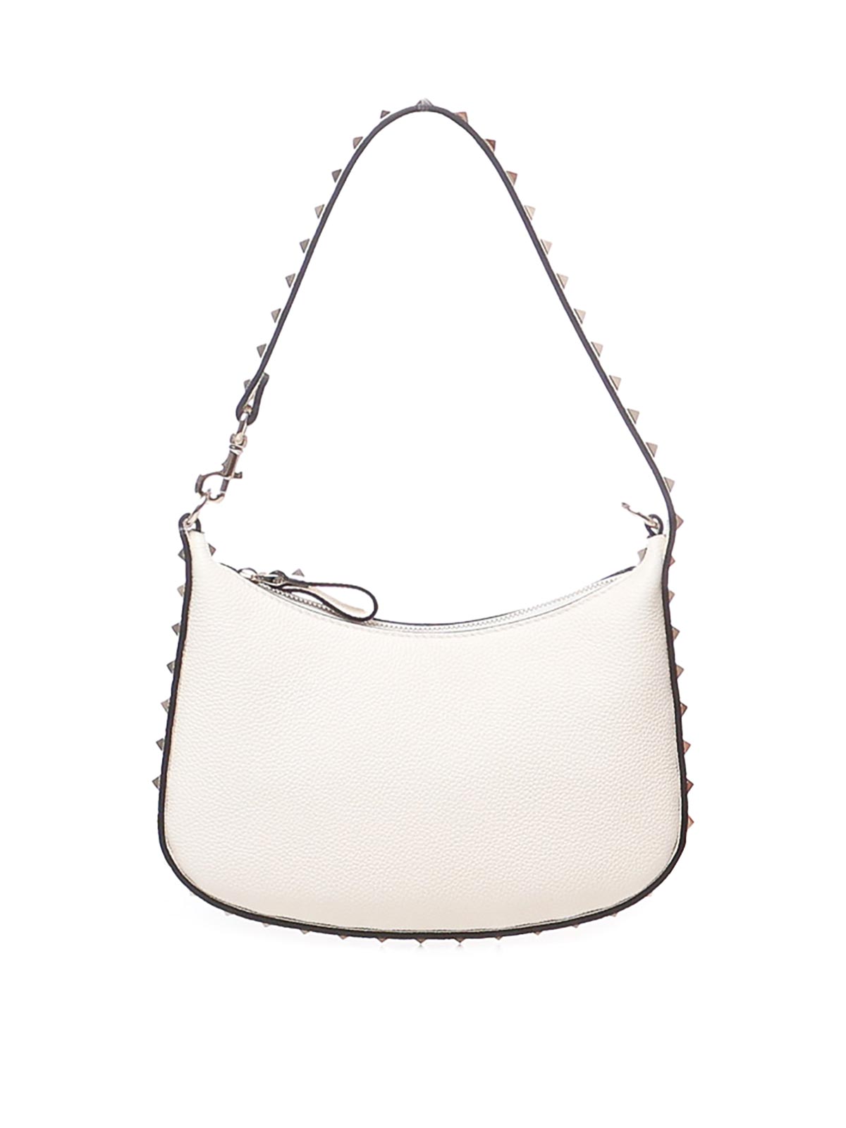 Shop Valentino Rockstud Mini Hobo Bag In Calfskin In Blanco