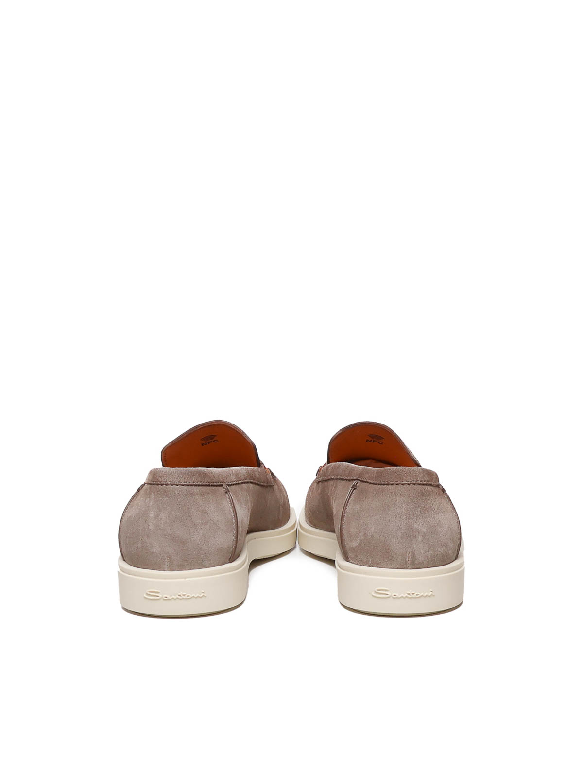 Shop Santoni Loafers In Taupe Nabuk In Beis